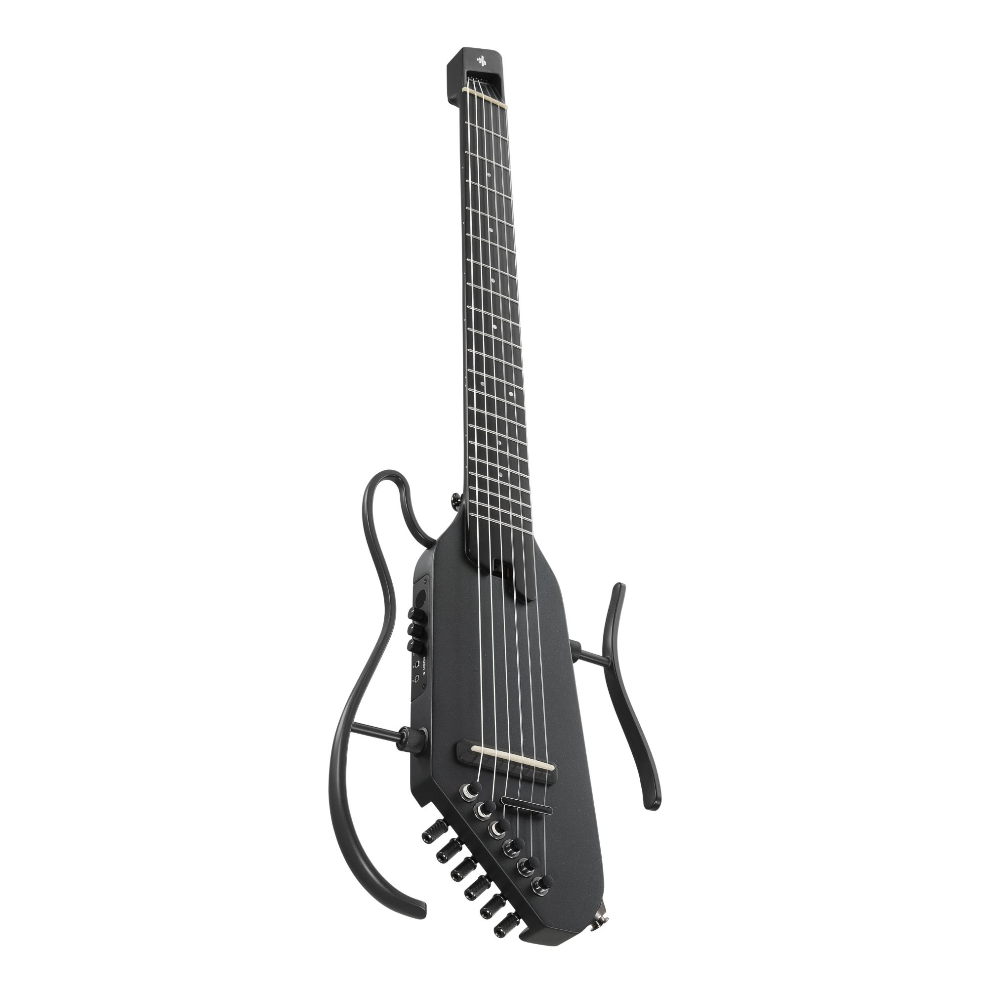 Donner HUSH C Acoustic-Electric Nylon String Classical Guitar Ultra-Lightweight Travel Guitar with Built-In Tuner HPS-II Preamp Headphone Jack  Quick-Release handle  Black