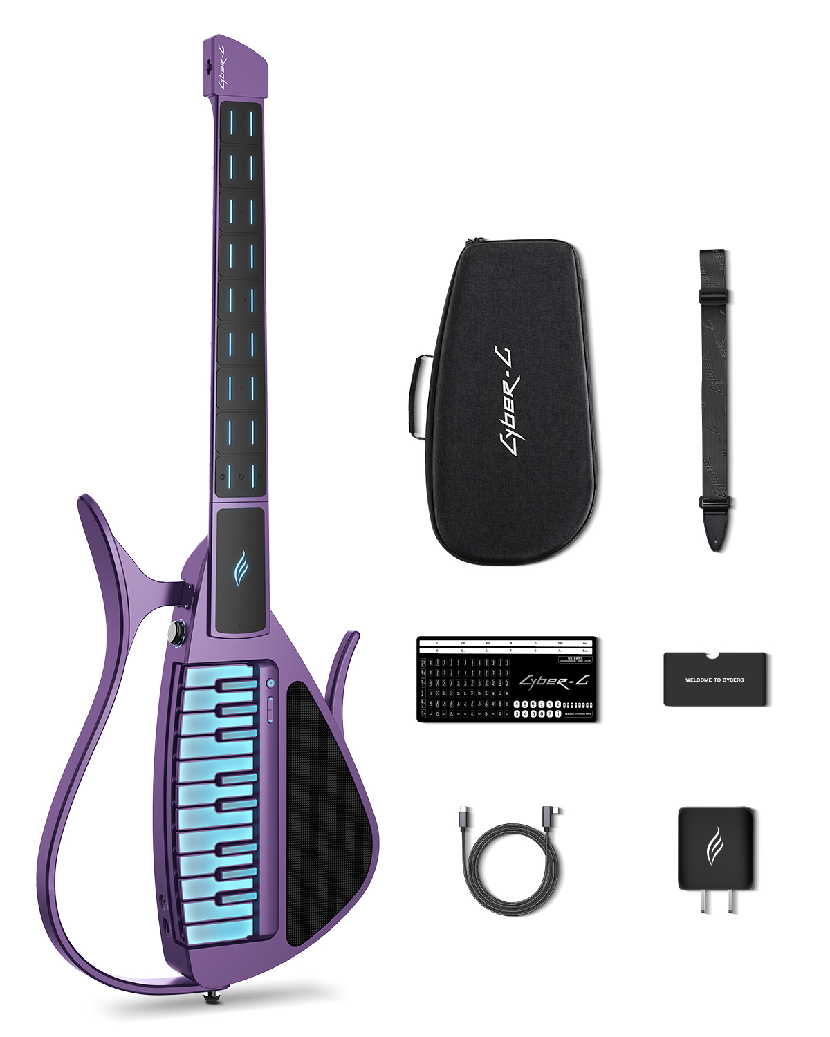 Enya CYBER-G Stringless Smart Guitar Foldable Travel Backing Guitar Built-in Drum Machine Bassline 20 instrument Sounds for One-Man Band App Interactive Chord Sheets For Adults TeensPurple