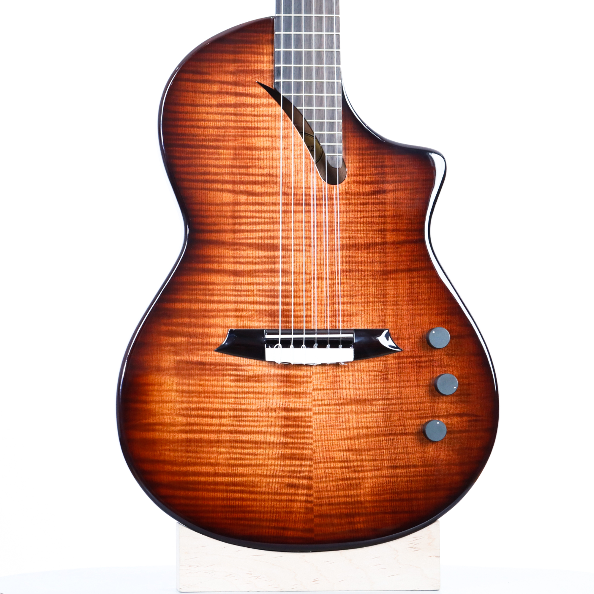 MARTINEZ Hispania Cognac with EQ all solid flame top modern semi-acoustic classical guitar with effects