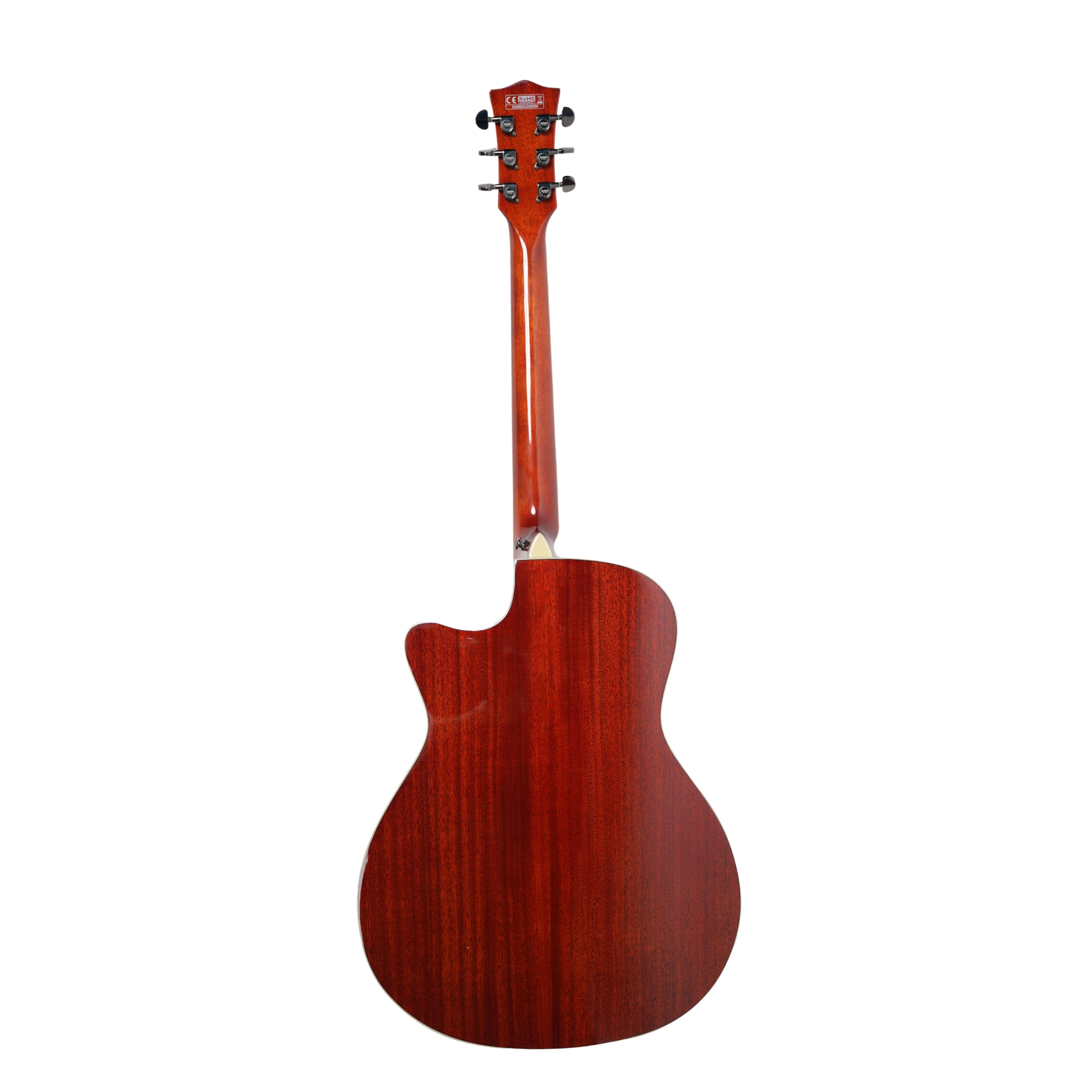 SQOE S340 FGCS Solid Top Acoustic Guitar Classic Cherry Burst Gloss - back view
