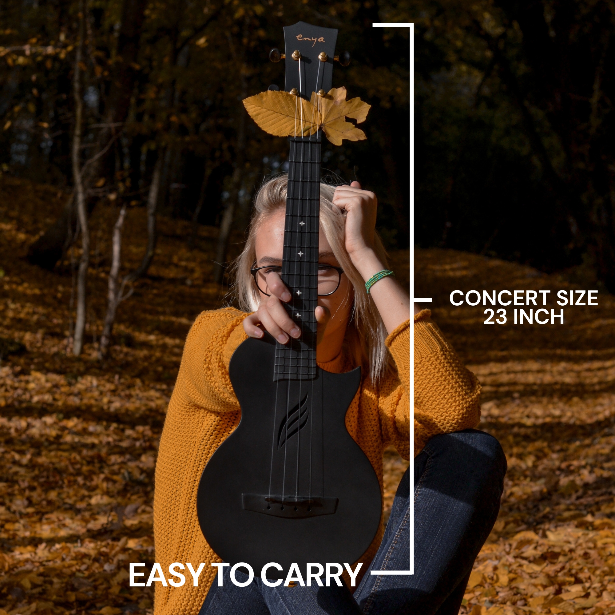 Enya Concert Nova U Carbon Fiber Travel Ukulele- Black