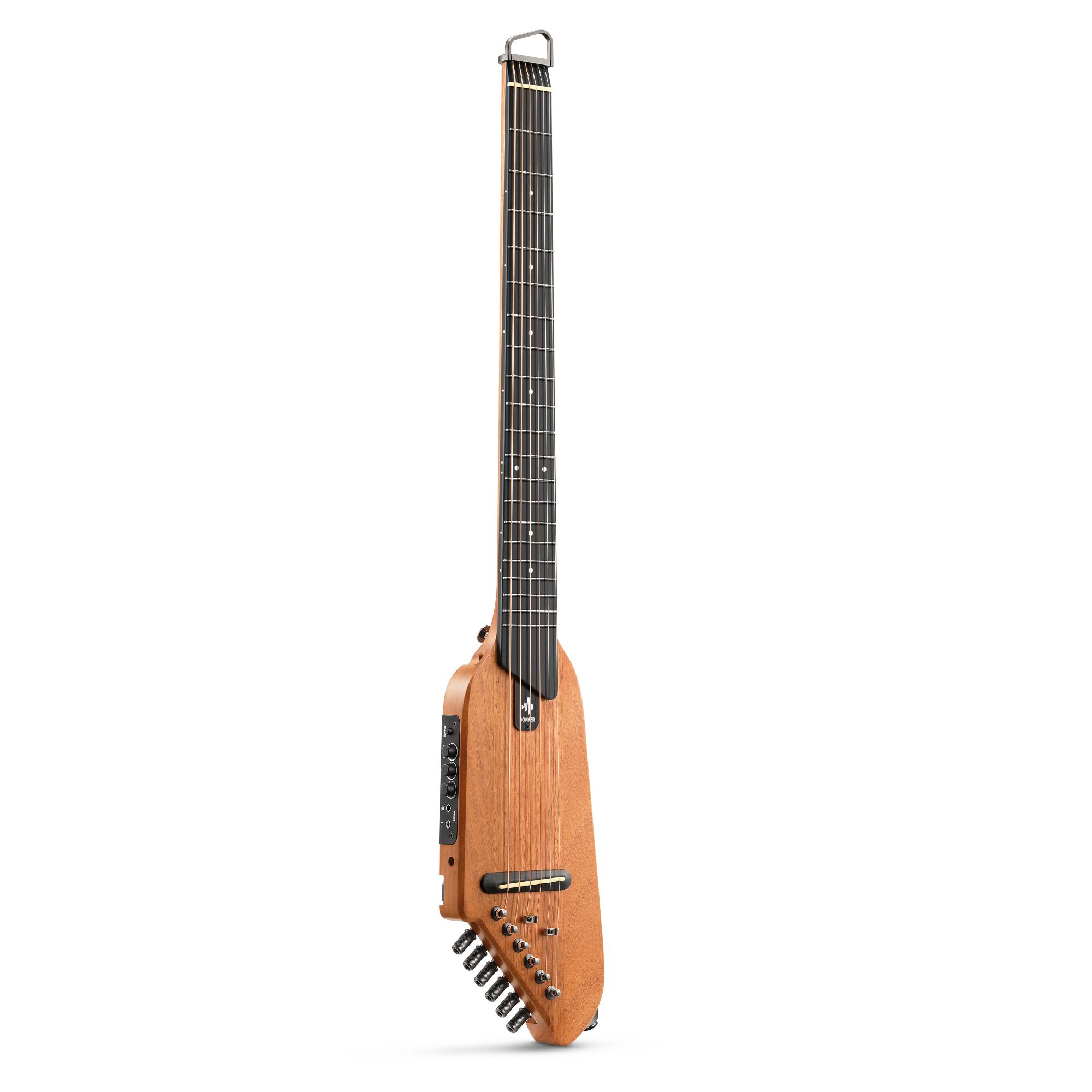 Donner TravelSilent Guitar - Natural Mahogany HUSH-I Headless Guitar Removable Frames Ultra Light Acoustic Electric Guitar with Gig Bag and Accessories