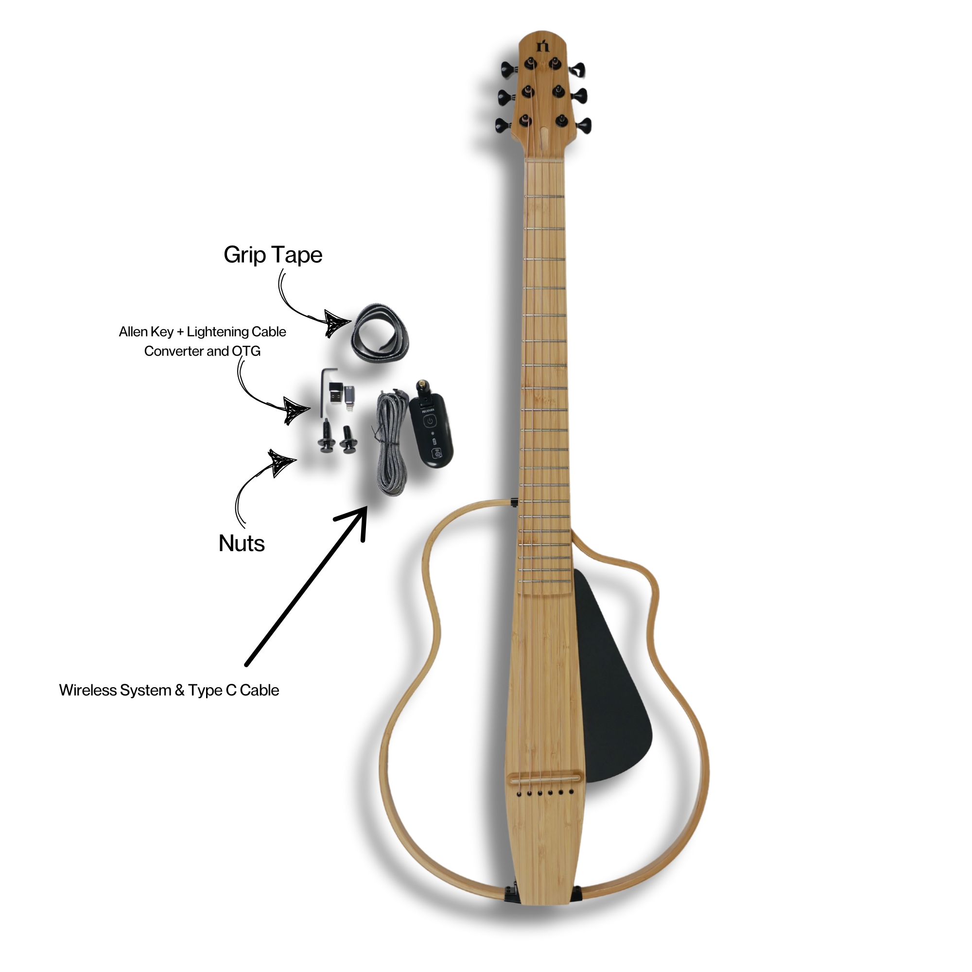 Natasha NBSG Steel String Silent Smart Guitar Bamboo
