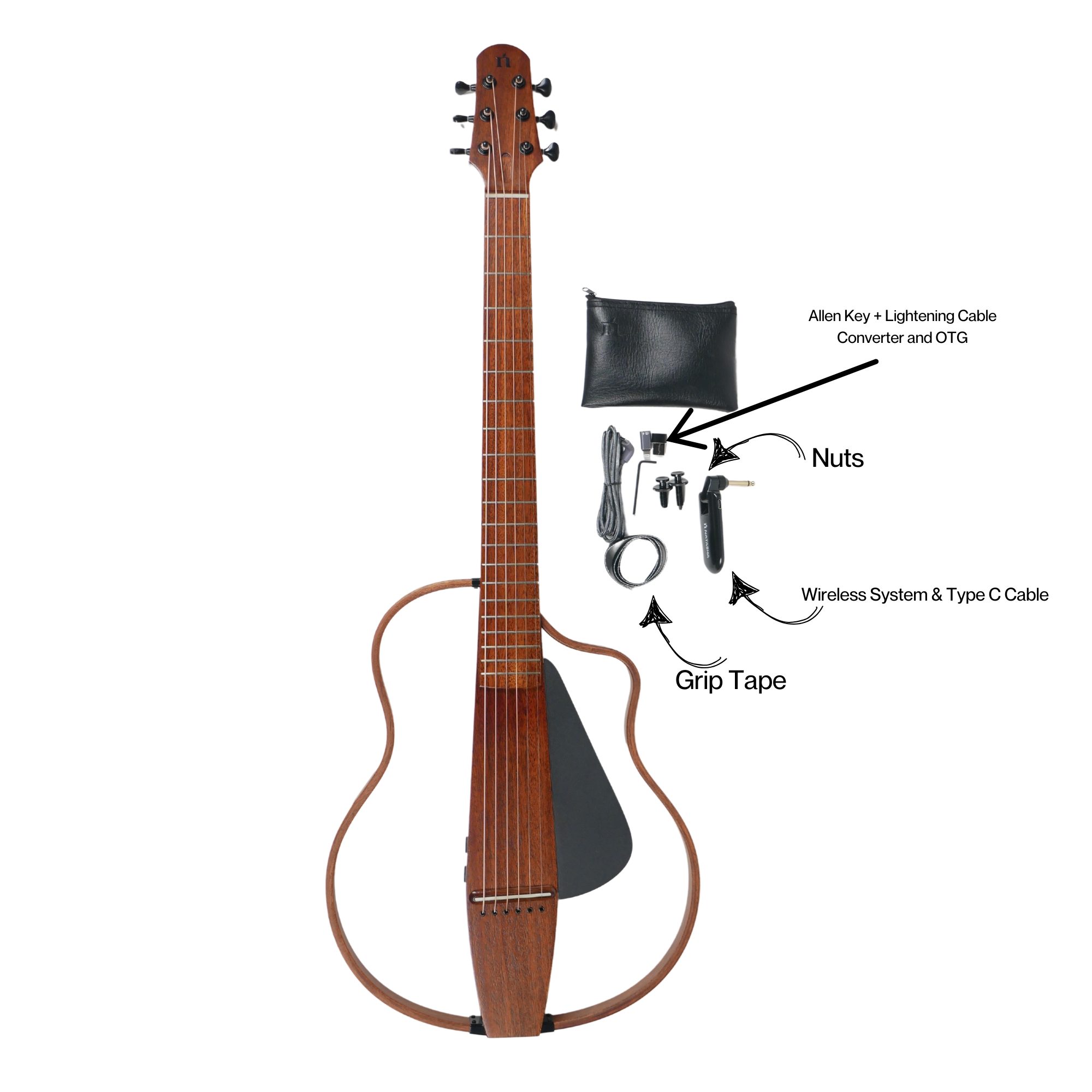Natasha NBSG Steel String Silent Smart Guitar Mahogany