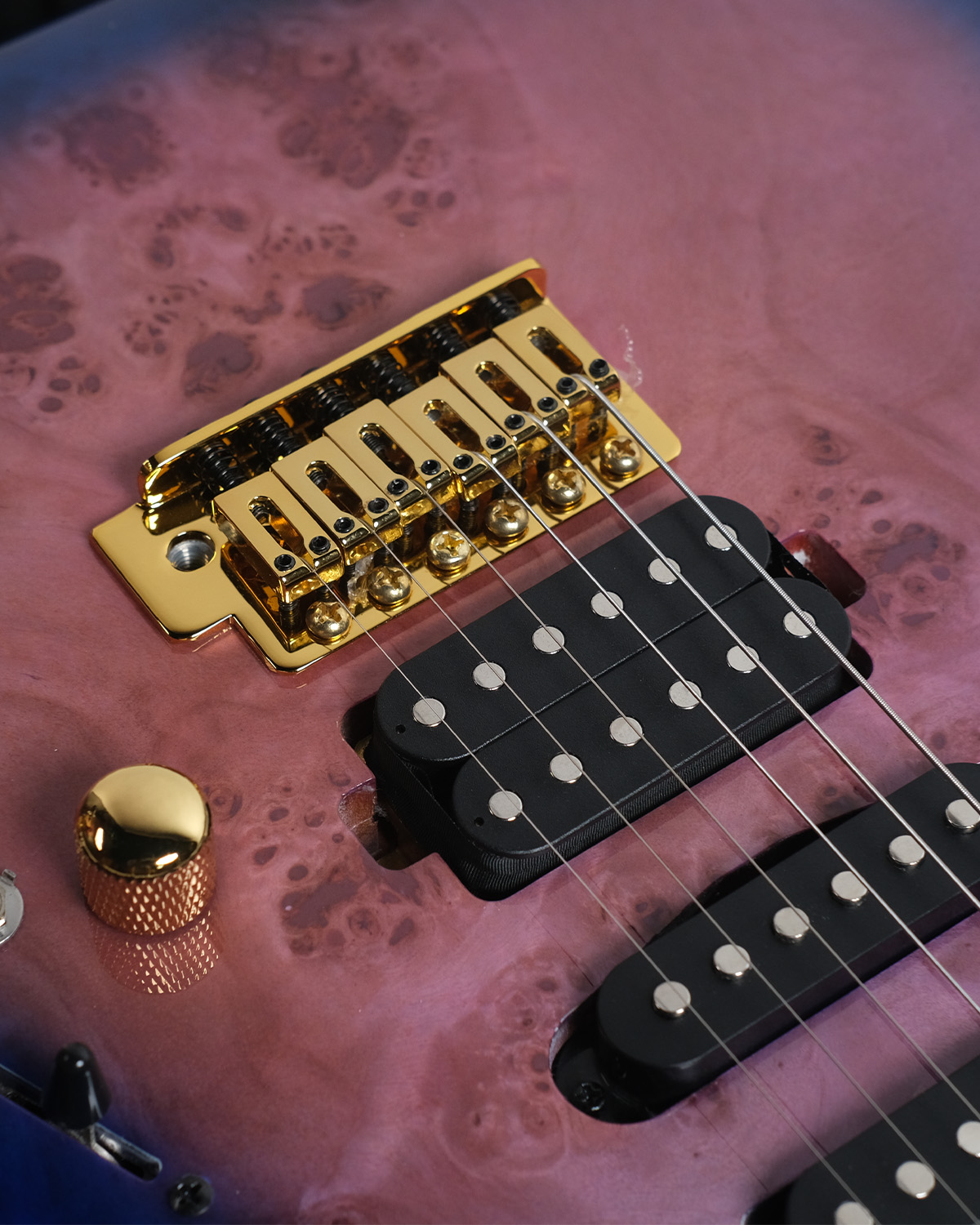 SQOE SEIB550 Ultraviolet burl burst HSH Super Strat series