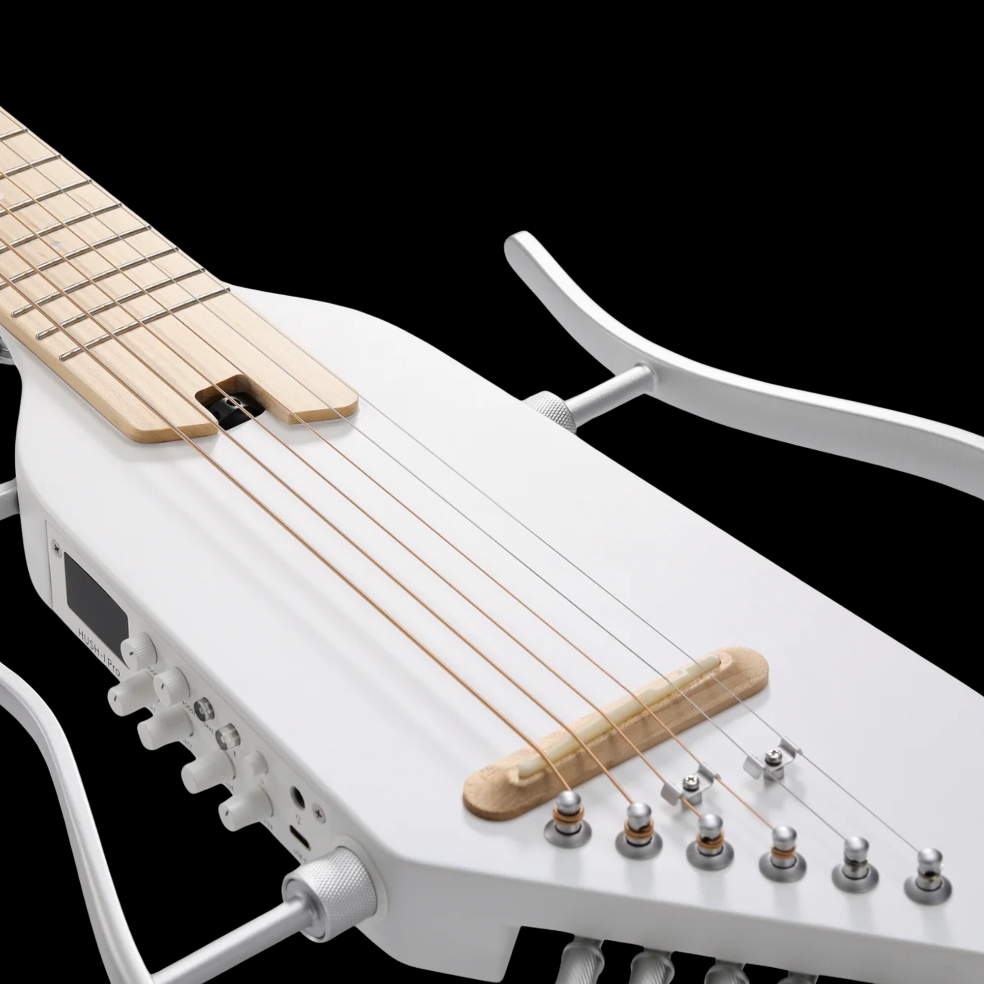 Donner HUSH-I PRO White Acoustic-Electric Travel Guitar Kit with onboard Effects