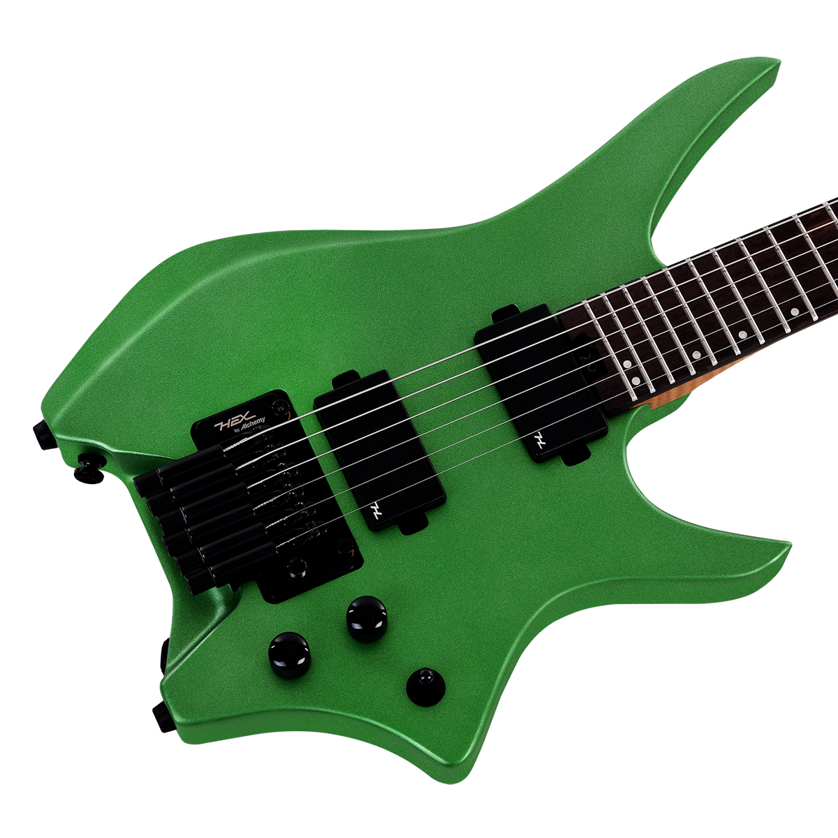 HEX N500S Headless Guitar Metallic Emerald Green Active Pickups Stainless Frets