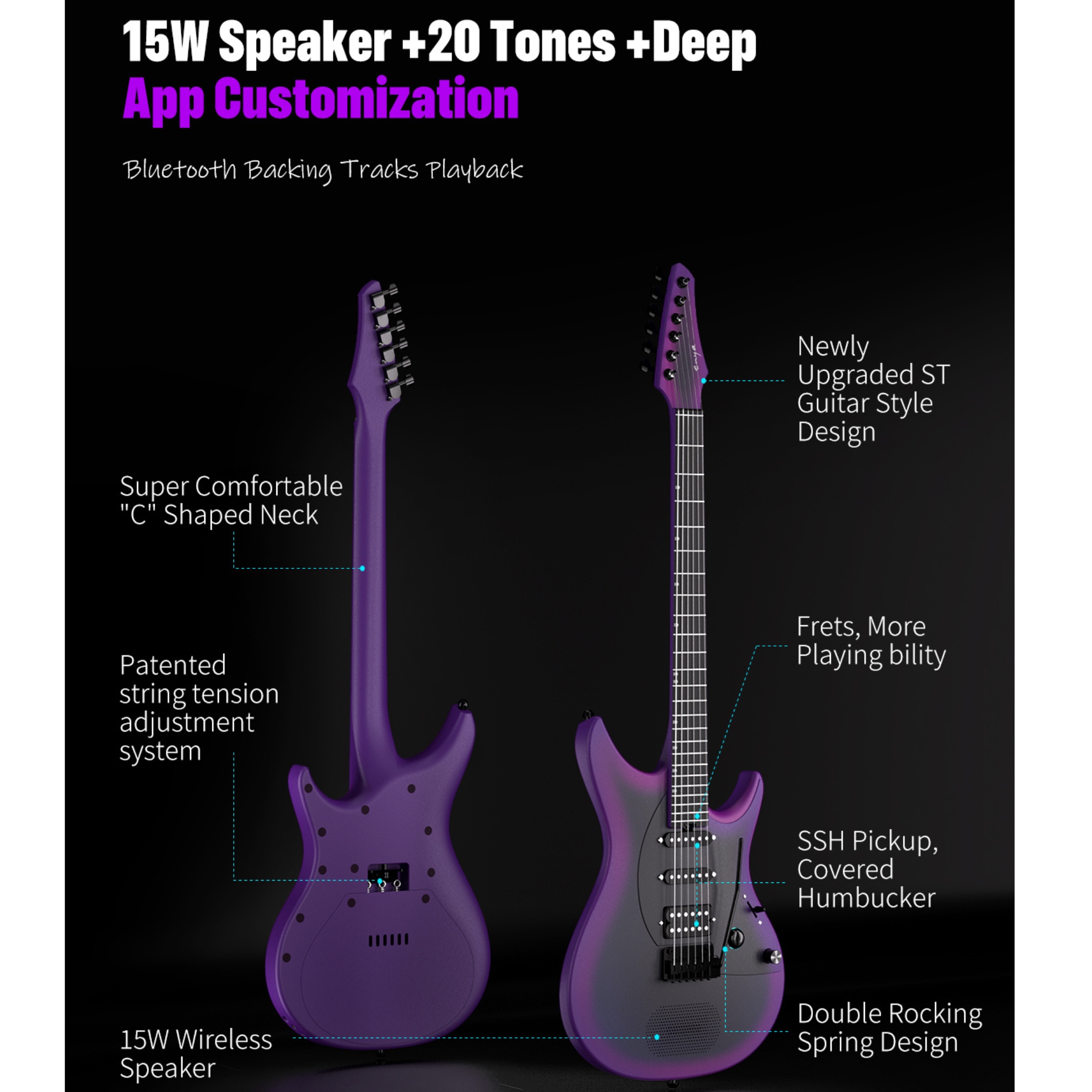 Enya Nova Inspire series Purple smart electric guitar  exclusive thickened bag   Type-C charging cable