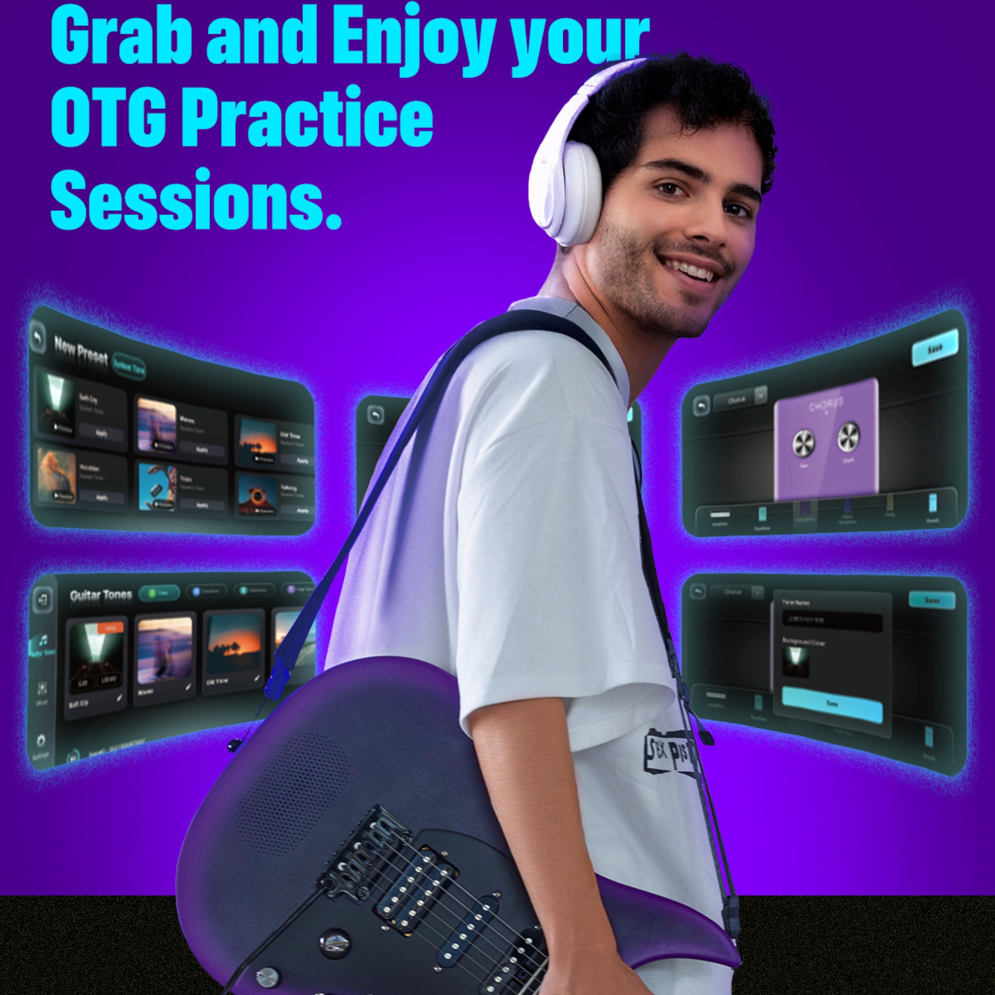 Enya Nova Inspire series Purple smart electric guitar  exclusive thickened bag   Type-C charging cable