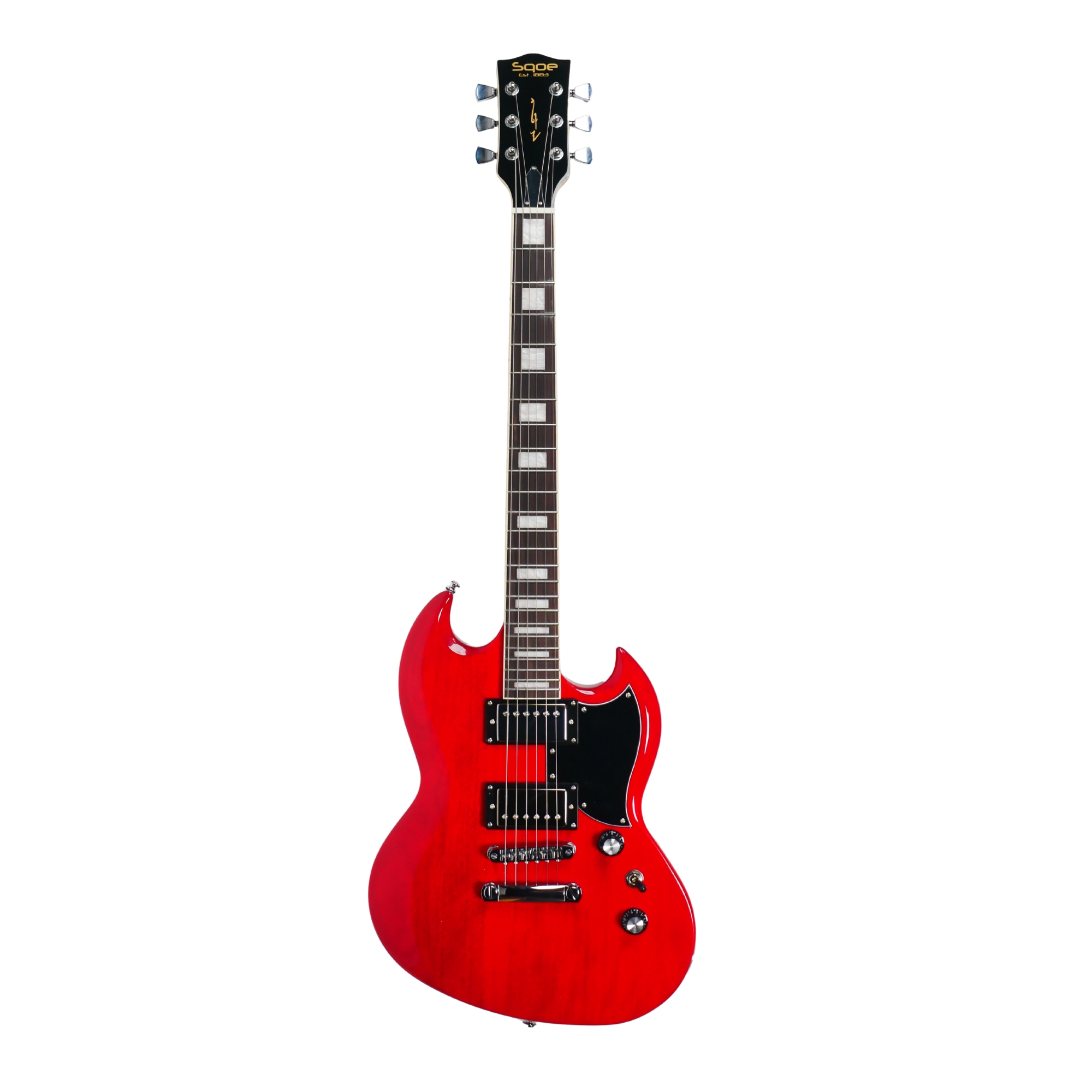SQOE SESG450 Electric Guitar Arsenal Devils Horns Series Devil red SG Shape with Dual Humbuckers
