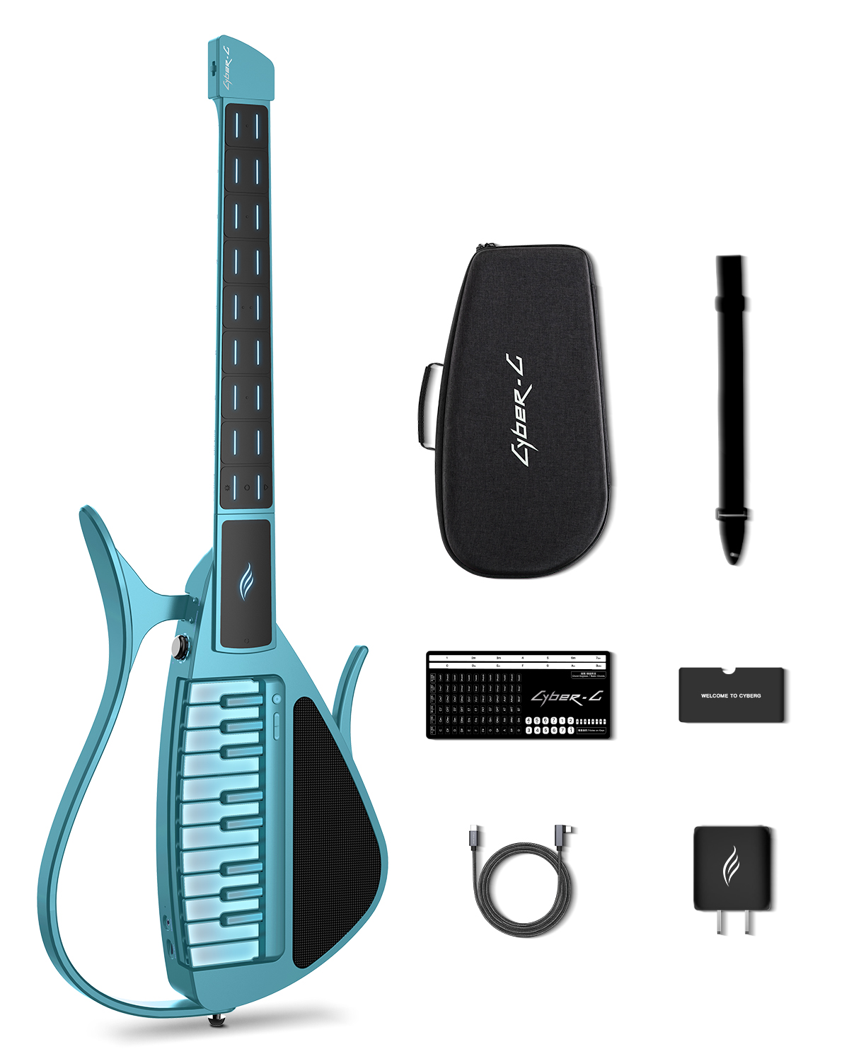 Enya CYBER-G Stringless Smart Guitar Foldable Travel Backing Guitar Built-in Drum Machine Bassline 20 instrument Sounds for One-Man Band App Interactive Chord Sheets For Adults TeensBlue