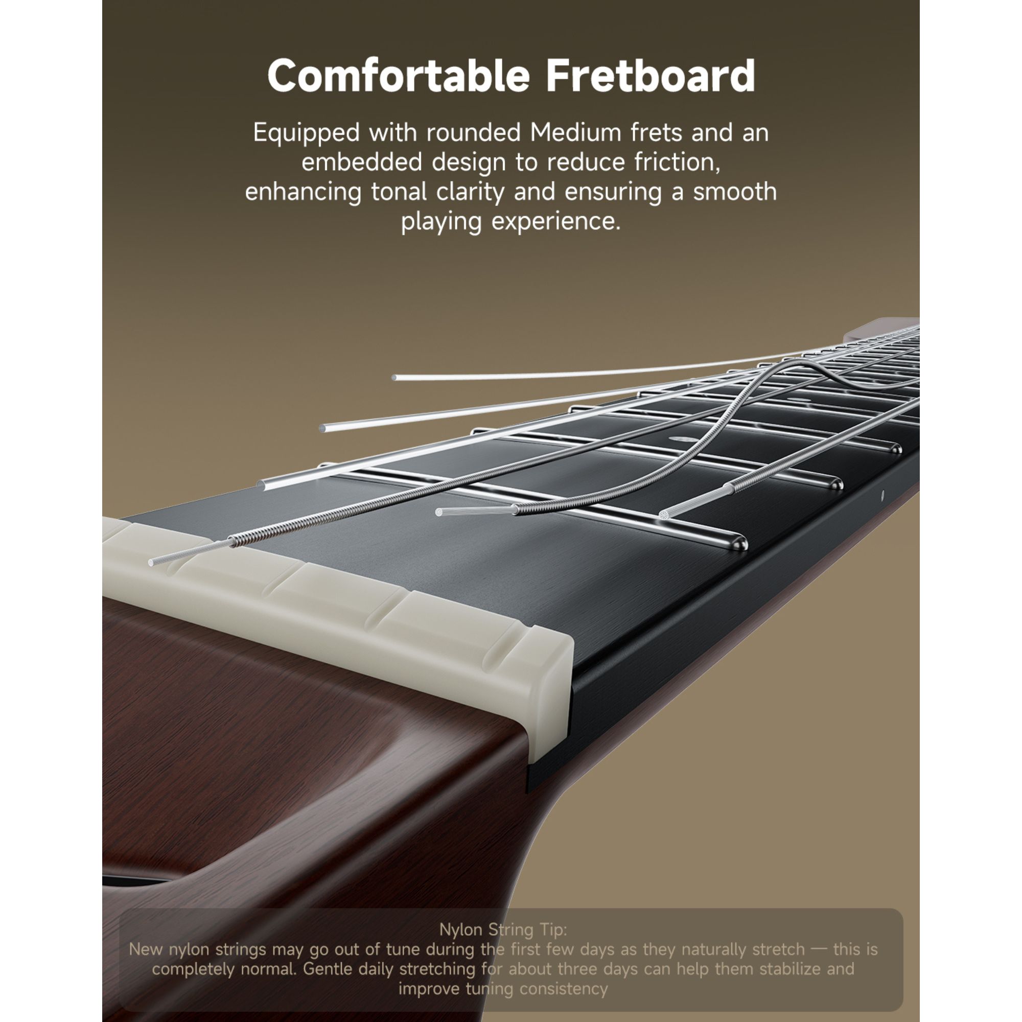 Donner HUSH C Acoustic-Electric Nylon String Classical Guitar Ultra-Lightweight Travel Guitar with Built-In Tuner HPS-II Preamp Headphone Jack Quick-Release handle Sunburst