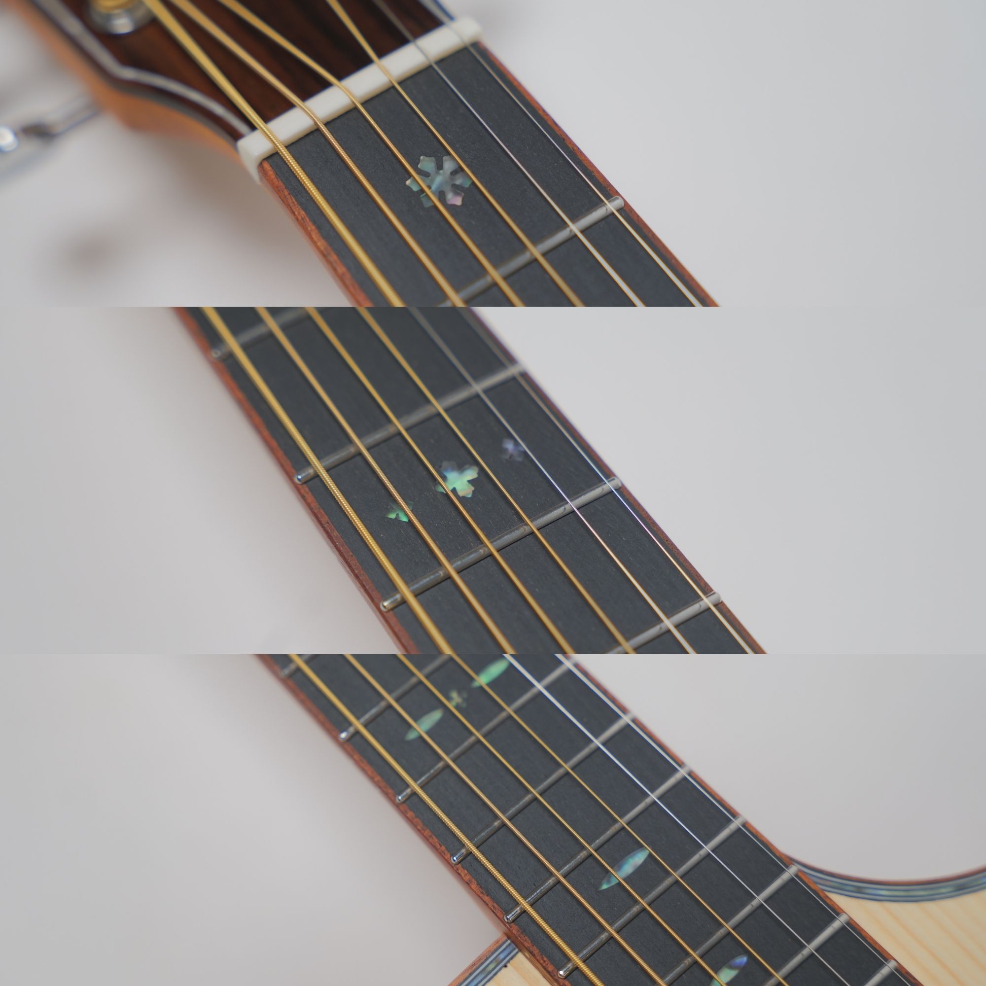 SQOE GA42 All-Solid Grand Auditorium Cutaway Acoustic Guitar Natural - fretboard inlay close-up