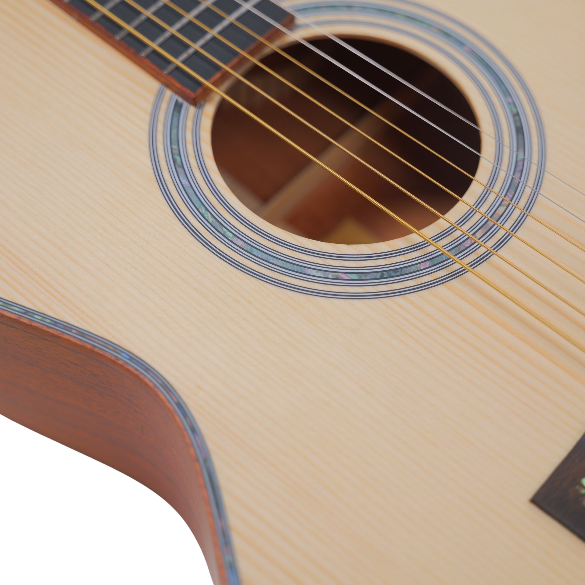 SQOE GA42 All-Solid Grand Auditorium Cutaway Acoustic Guitar Natural - soundhole rosette close-up