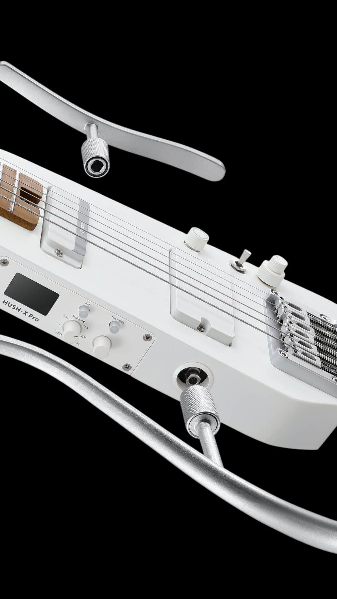 Donner HUSH X PRO White Electric Guitar Kit - Smart Travel Guitar with Dozens of Preset Combinations 7 Tone Sim Options