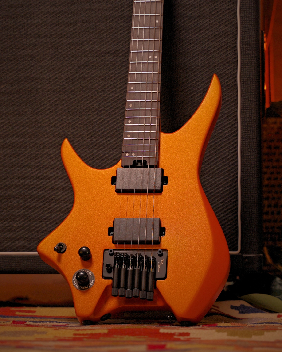 HEX N500LS Headless Guitar Metallic coral orange Active Pickups Stainless Frets