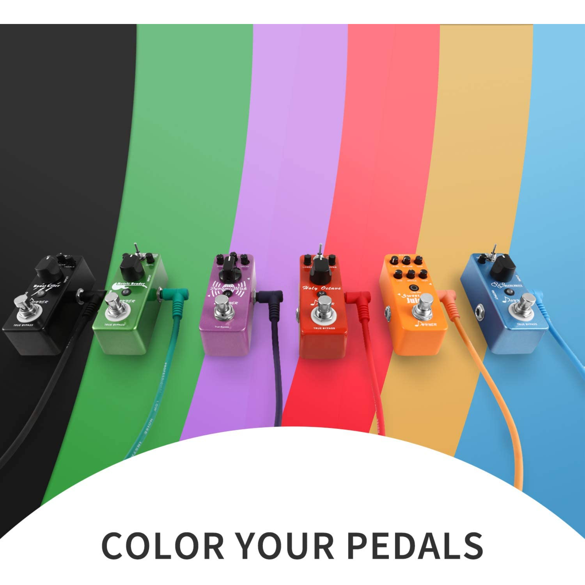 Donner 6 Inch Guitar Patch Coloured Cable 6-Pack TS 14 Right Angle to TS 14 Right Angle