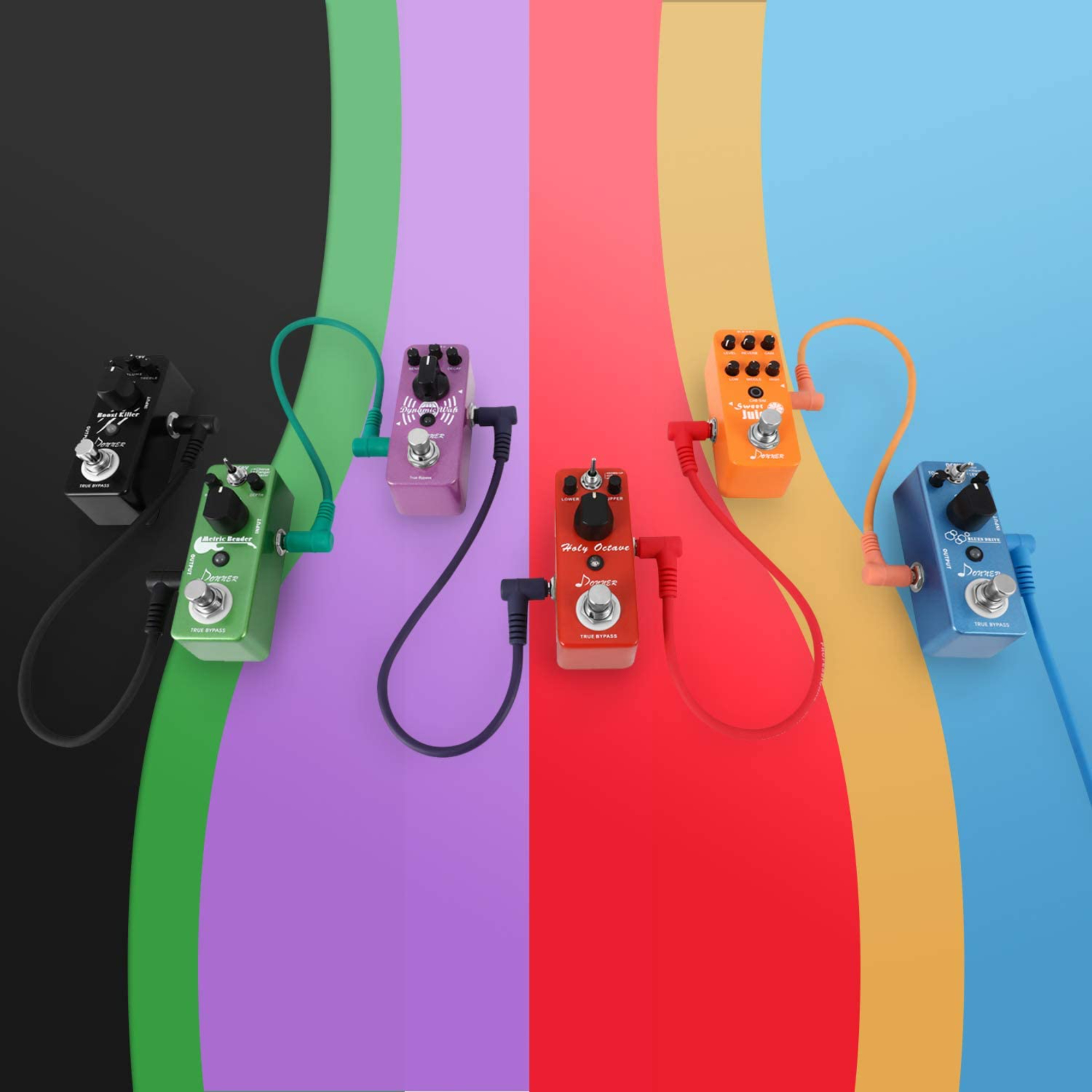 Donner 6 Inch Guitar Patch Coloured Cable 6-Pack TS 14 Right Angle to TS 14 Right Angle