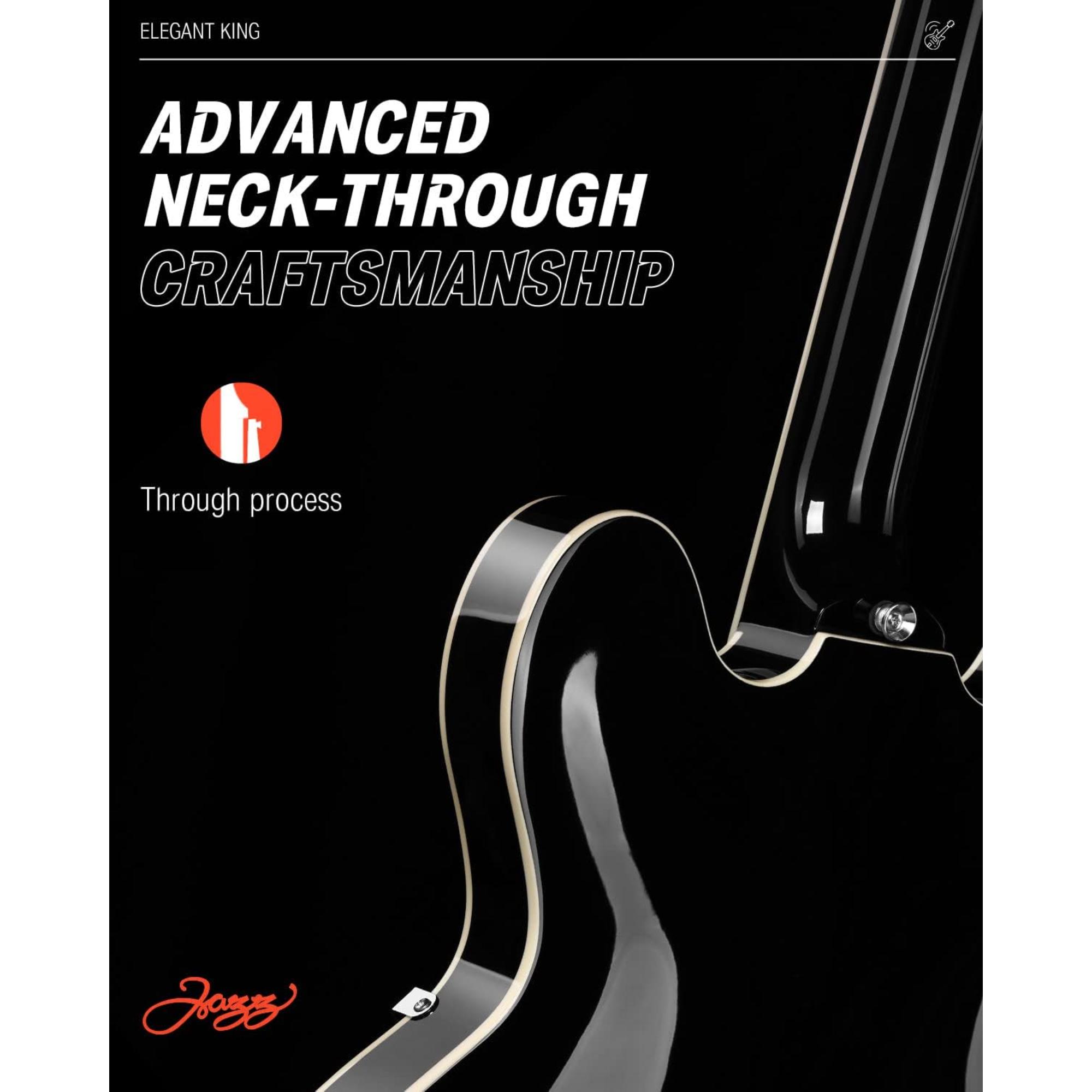 Donner Semi-Hollow Electric Guitar Black DJP-1000 Jazz Guitar with H-H Pickups Coil-splitting Function 335 Electric Guitar Bonus Bag Cable Strap
