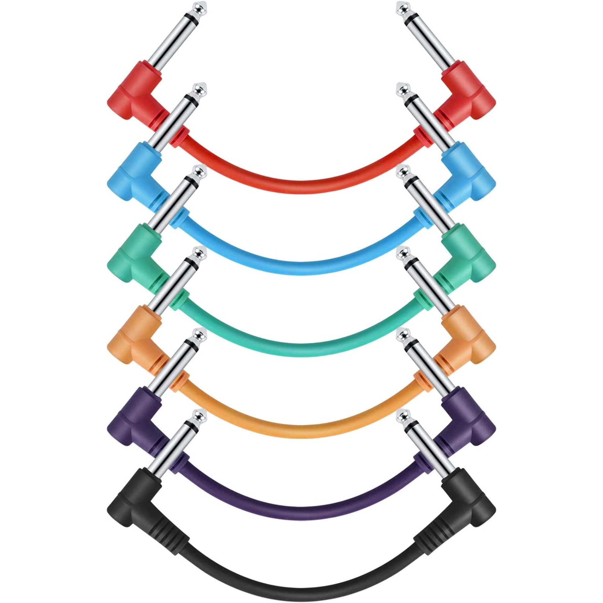 Donner 6 Inch Guitar Patch Coloured Cable 6-Pack TS 14 Right Angle to TS 14 Right Angle