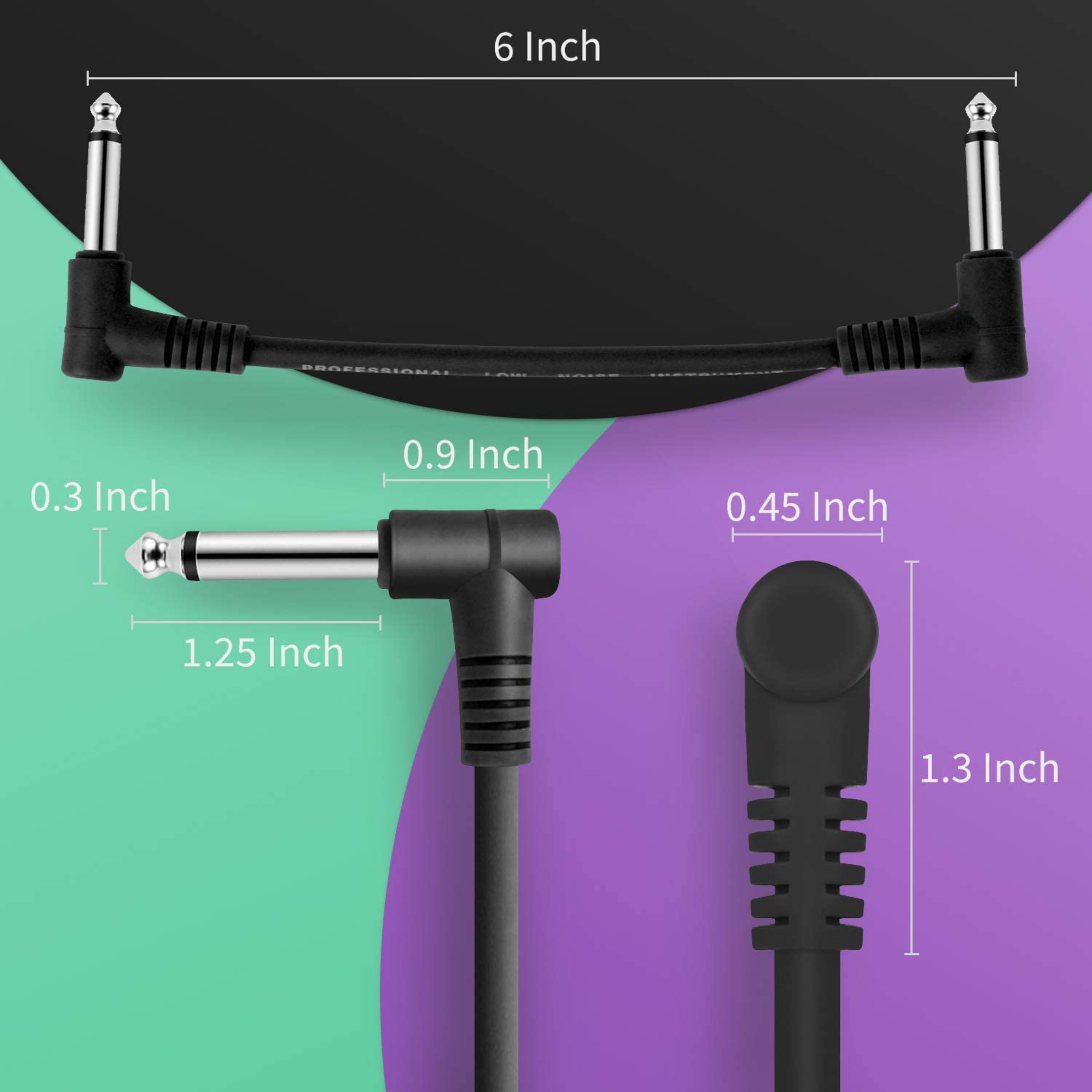 Donner 6 Inch Guitar Patch Coloured Cable 6-Pack TS 14 Right Angle to TS 14 Right Angle