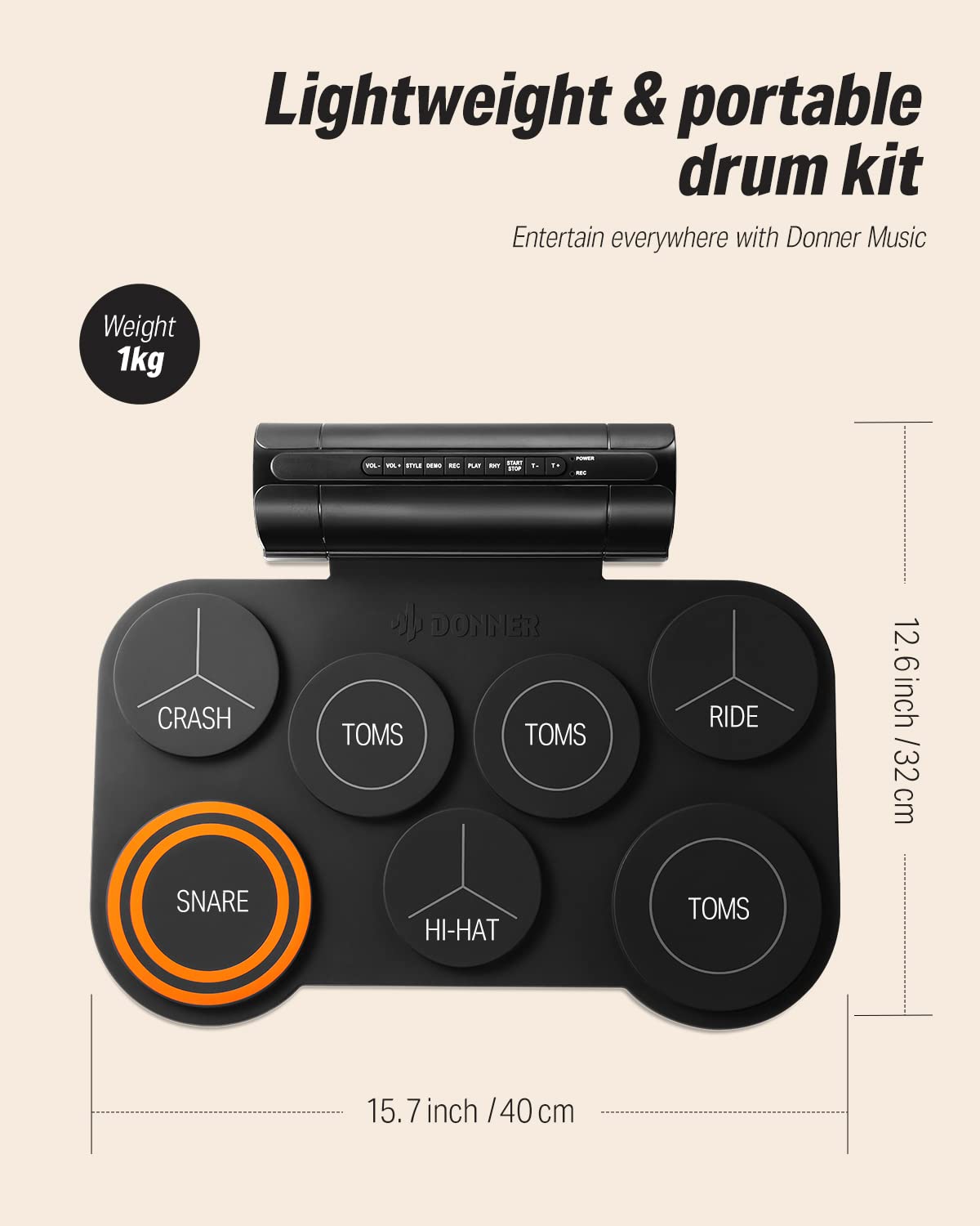 Donner DED20 Electronic Drum Set - 7 Pads Electric Roll Up Quiet Drum With Built-in Speaker 40 Lessons Included - Kids Holiday Christmas Birthday Gift Instrument Toys