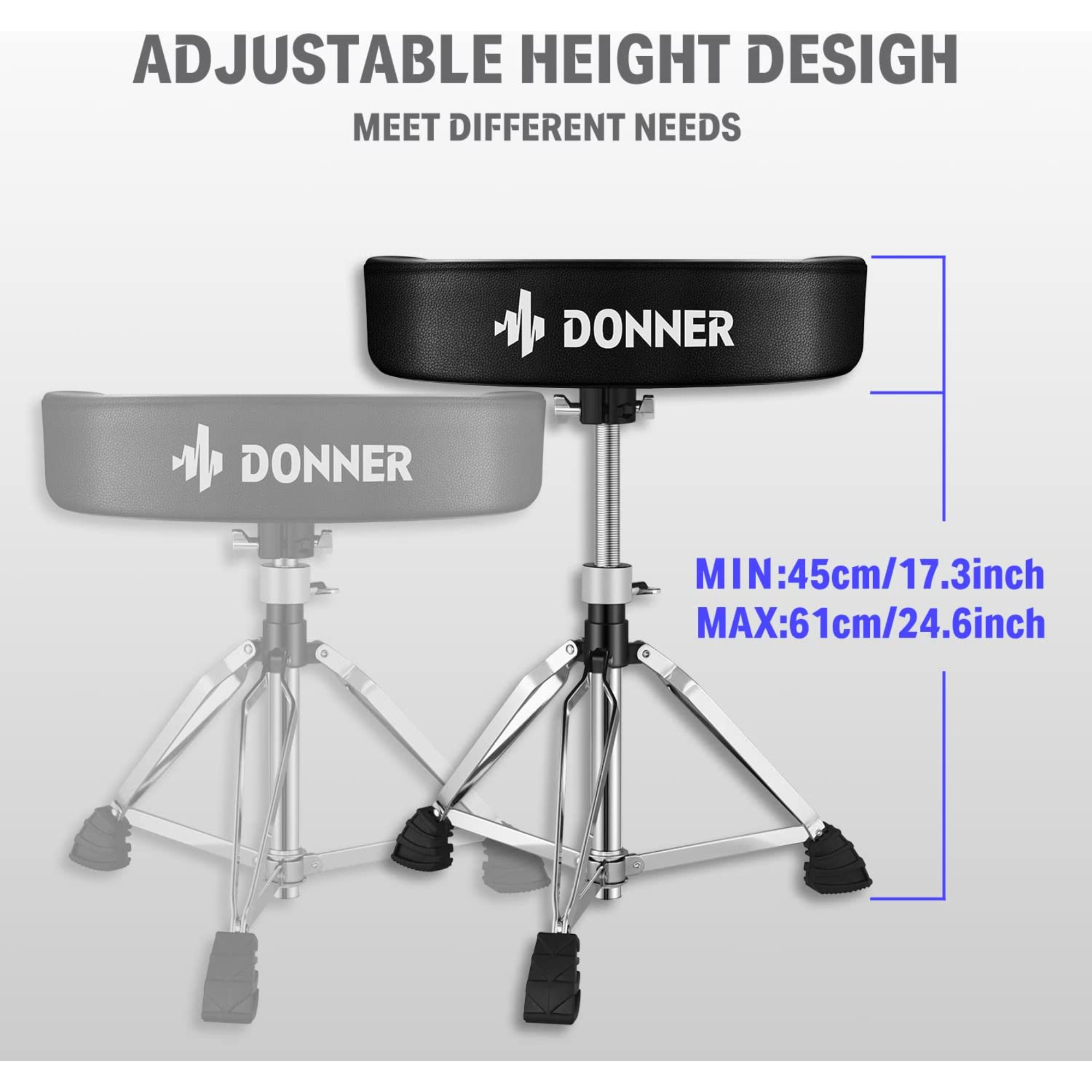 Donner Heavy Duty Drum Throne Motorcycle Style Drum Seat Widened Drum Chair with Upgraded Materials Height Adjustable Padded Stool Double Braced