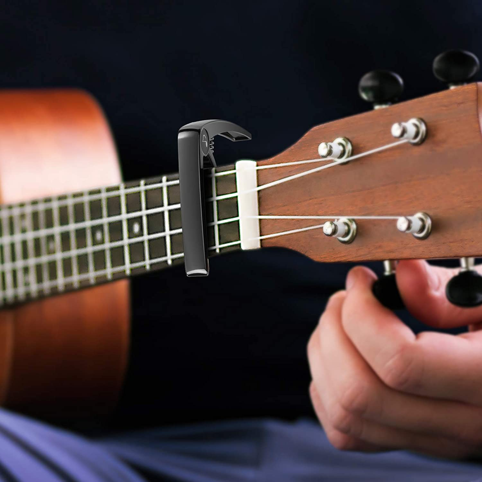 Donner Guitar Capo for Electric and Acoustic Guitar DC-2 Ukulele Capo Black with 4 Picks