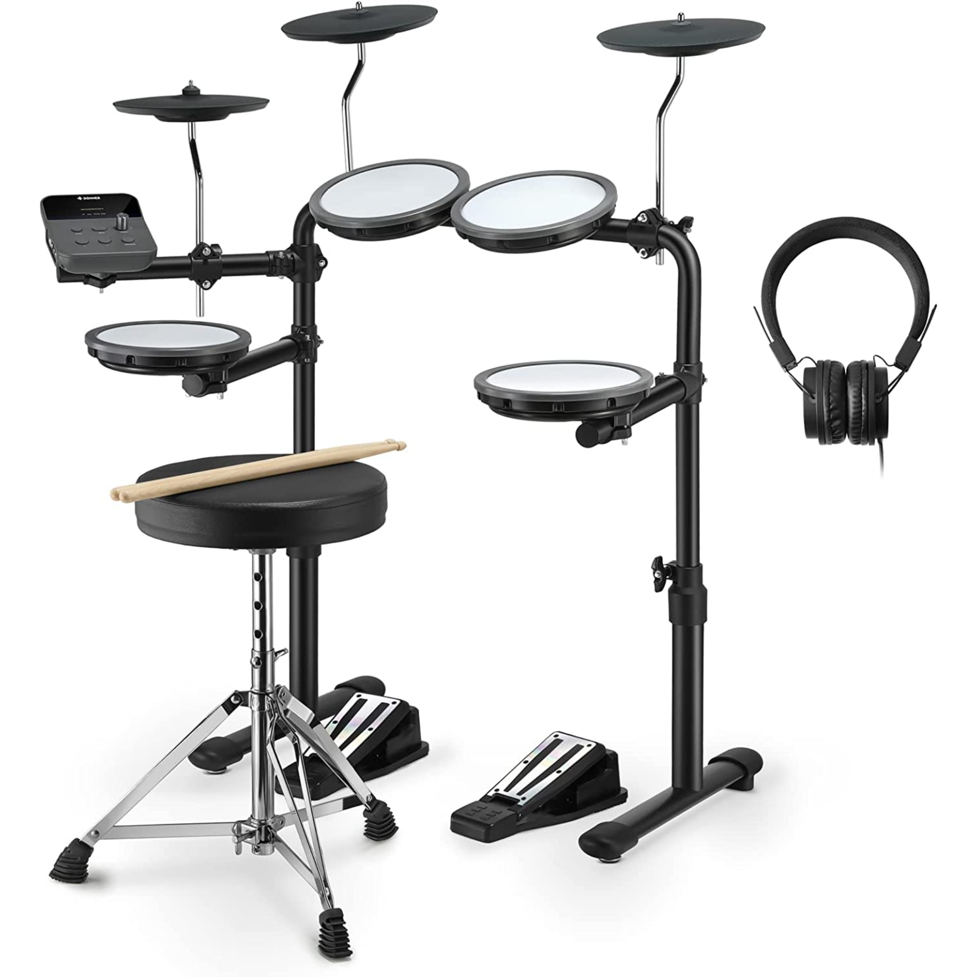 Donner DED-70 Electric Drum Set Quiet Electronic Drum Kit for Beginner with Mesh Pad Portable Drum Set Support Portable Charger Supply Drum Throne Sticks Headphone