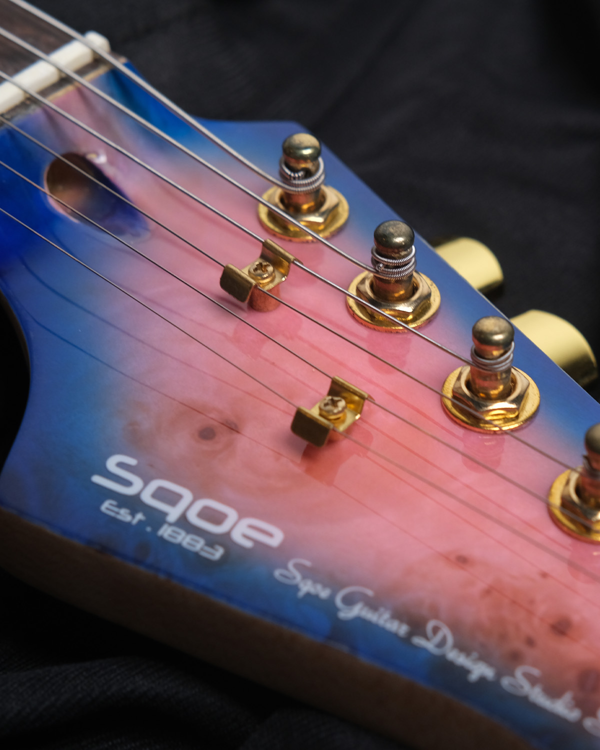SQOE SEIB550 Ultraviolet burl burst HSH Super Strat series