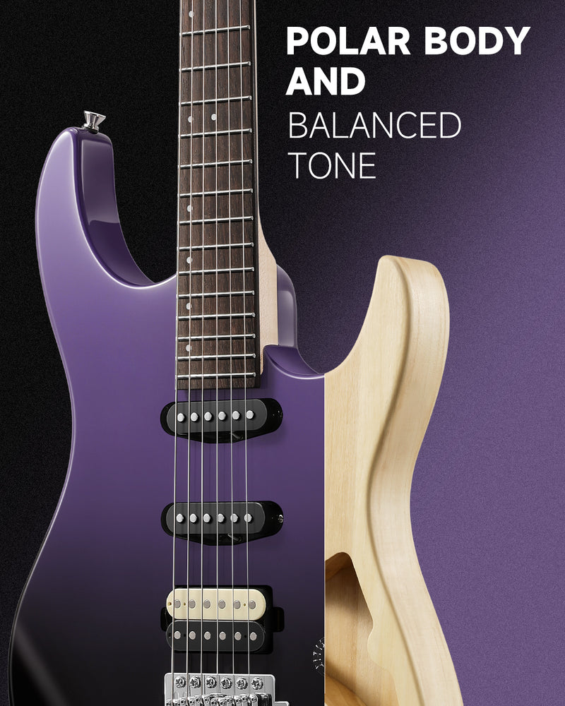 Donner DMT-66 39 Inch Full Size Electric Guitar for Beginner Starter Electric Guitar Kit with Bag midnight purple gradient