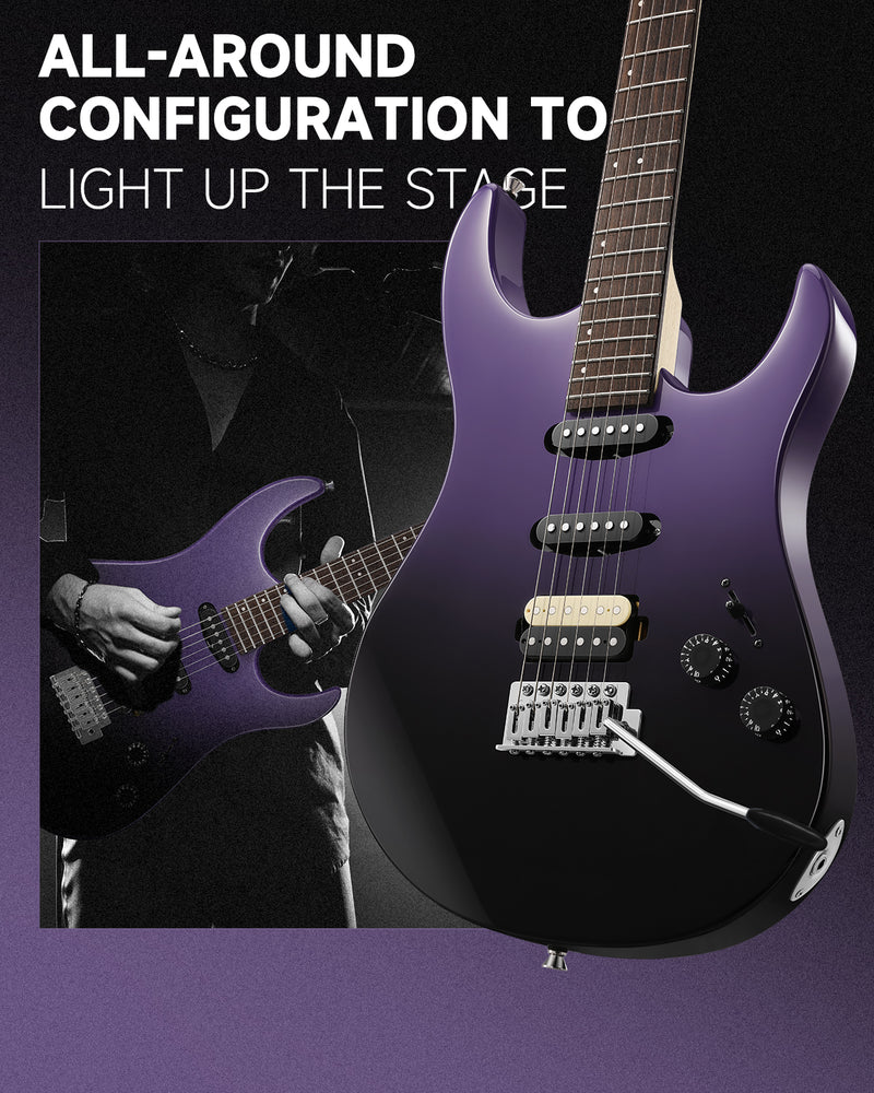 Donner DMT-66 39 Inch Full Size Electric Guitar for Beginner Starter Electric Guitar Kit with Bag midnight purple gradient