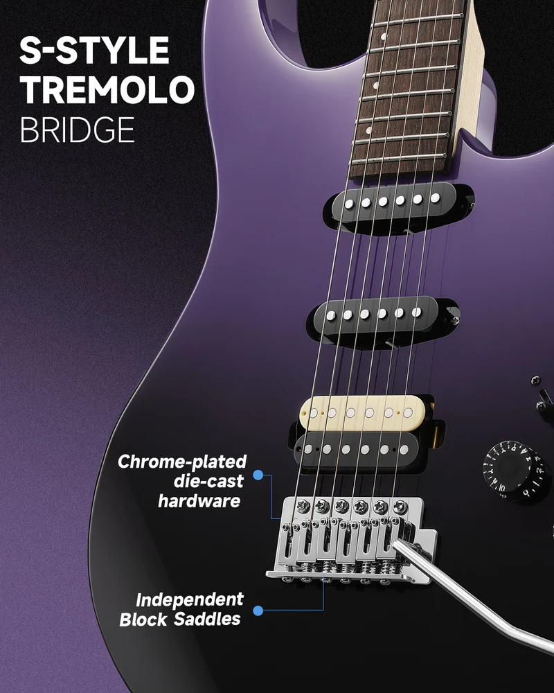 Donner DMT-66 39 Inch Full Size Electric Guitar for Beginner Starter Electric Guitar Kit with Bag midnight purple gradient