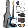 Leo Jaymz Blue black fade Beginner Electric Guitar Complete Kit with Portable Amp, Padded Gig Bag &amp; Full Accessories, Maple Neck SSS Pickups