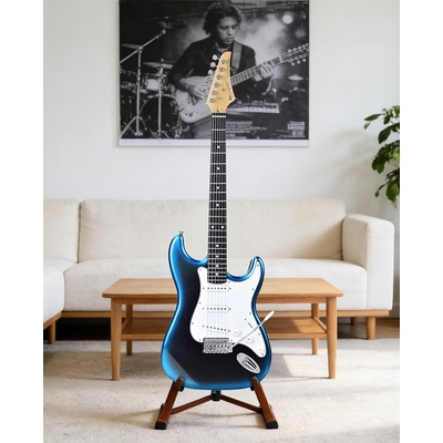 Leo Jaymz Blue black fade Beginner Electric Guitar Complete Kit with Portable Amp Padded Gig Bag  Full Accessories Maple Neck SSS Pickups