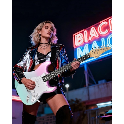 Leo Jaymz Pink cyan fade Beginner Electric Guitar Complete Kit with Portable Amp Padded Gig Bag Full Accessories Maple Neck SSS Pickups