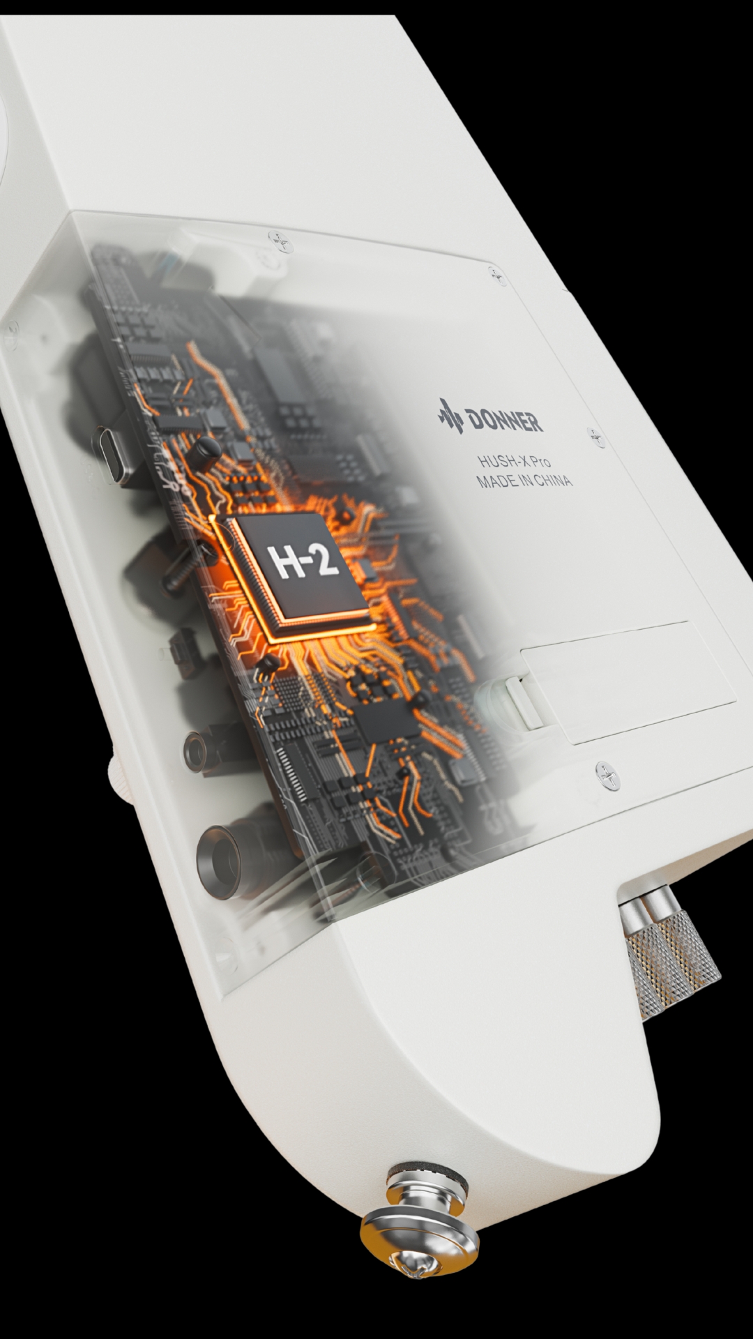 Donner HUSH X PRO White Electric Guitar Kit - Smart Travel Guitar with Dozens of Preset Combinations 7 Tone Sim Options