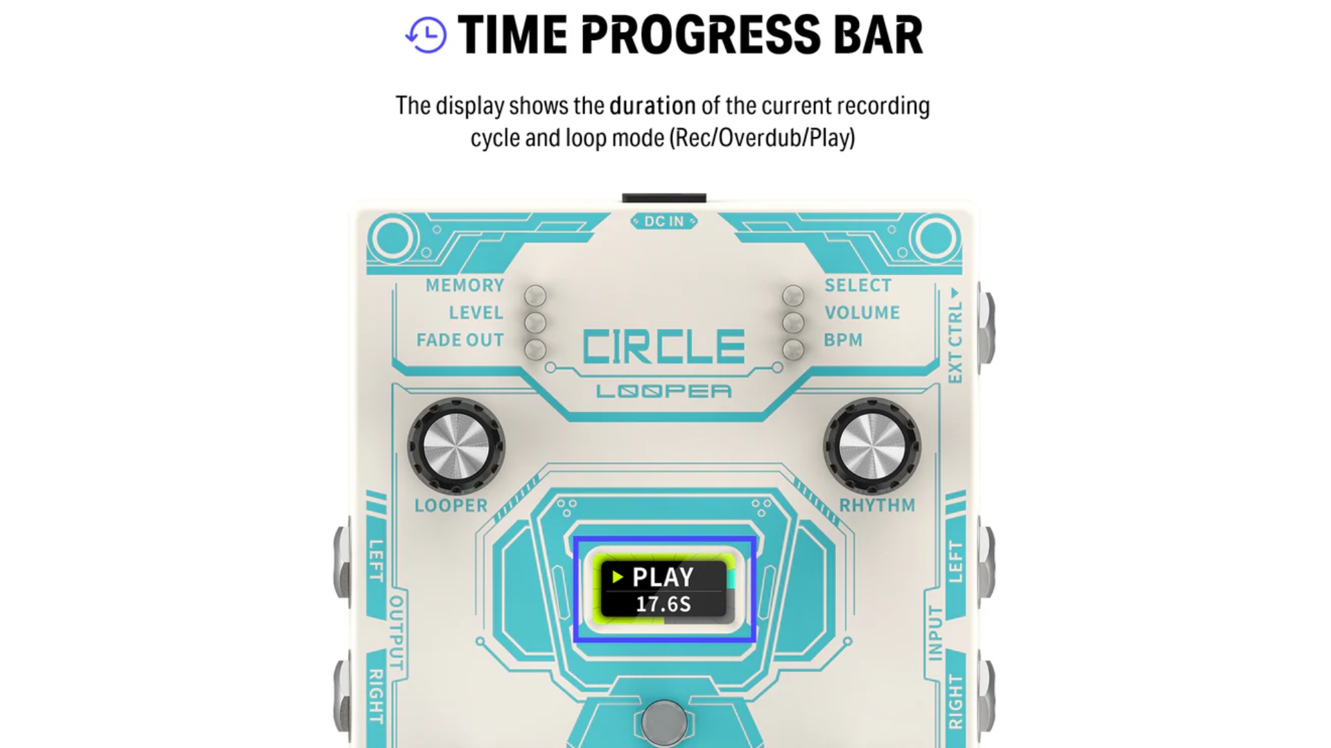 Donner Circle Looper Pedal Stereo Guitar Looper Pedal 40 Slots 160 mins with Drum Machine 100 Drum Grooves Tap Tempo Fade Out