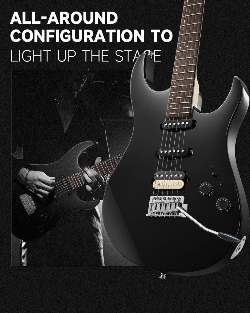 Donner DMT-66 39 Inch Full Size Electric Guitar for Beginner Starter Electric Guitar Kit with Bag Black