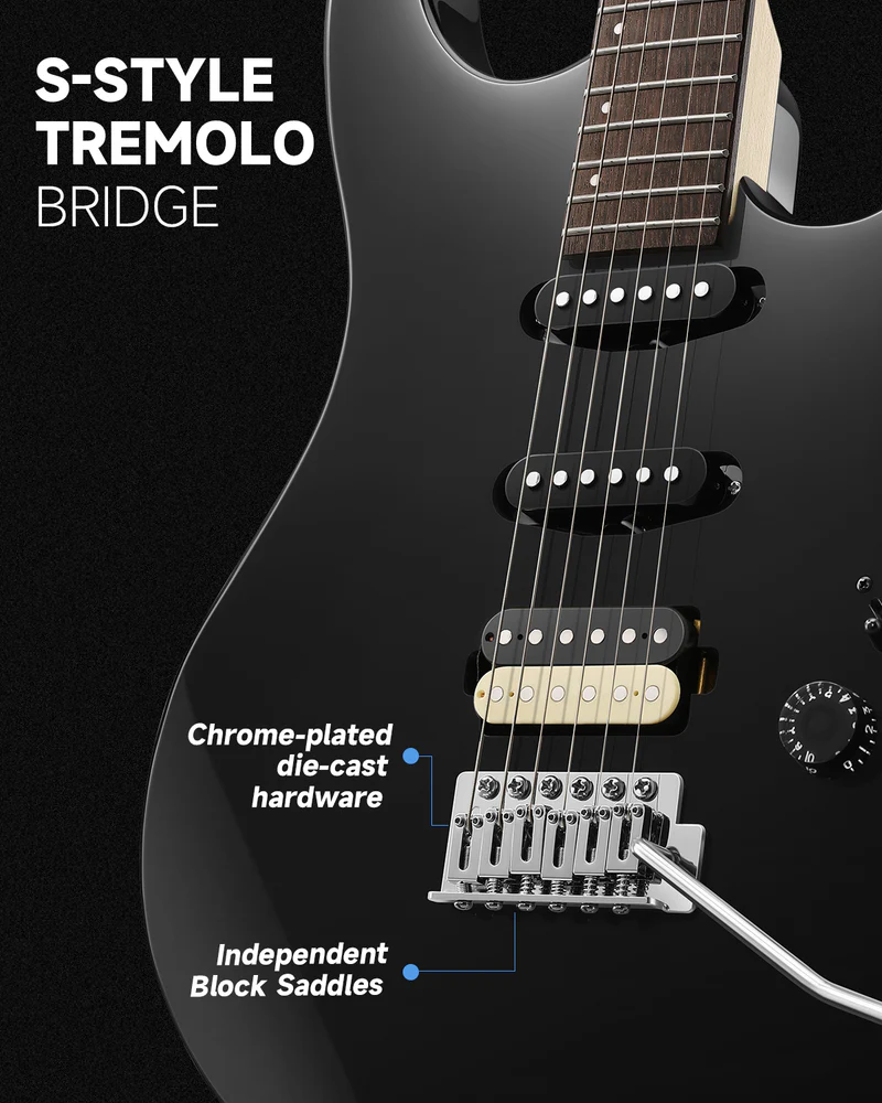 Donner DMT-66 39 Inch Full Size Electric Guitar for Beginner Starter Electric Guitar Kit with Bag Black