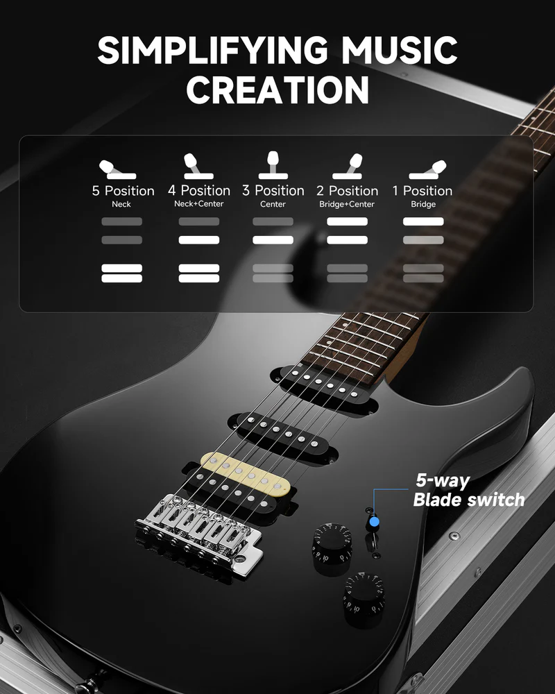 Donner DMT-66 39 Inch Full Size Electric Guitar for Beginner Starter Electric Guitar Kit with Bag Black