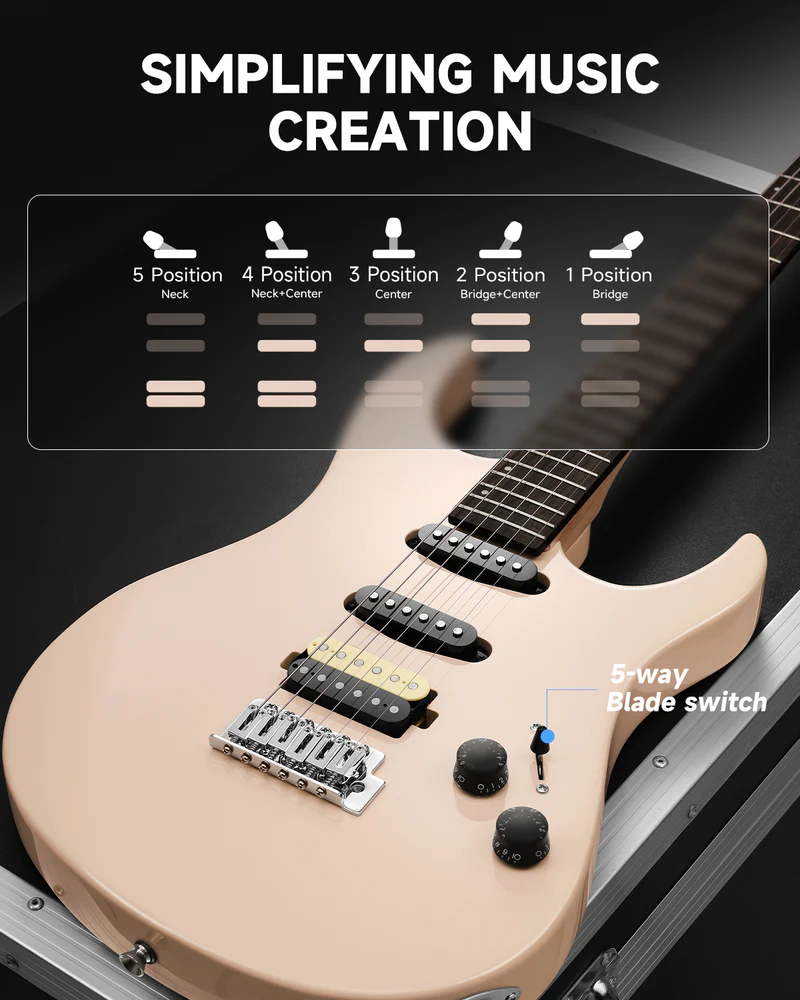 Donner DMT-66 39 Inch Full Size Electric Guitar for Beginner Starter Electric Guitar Kit with Bag Pink