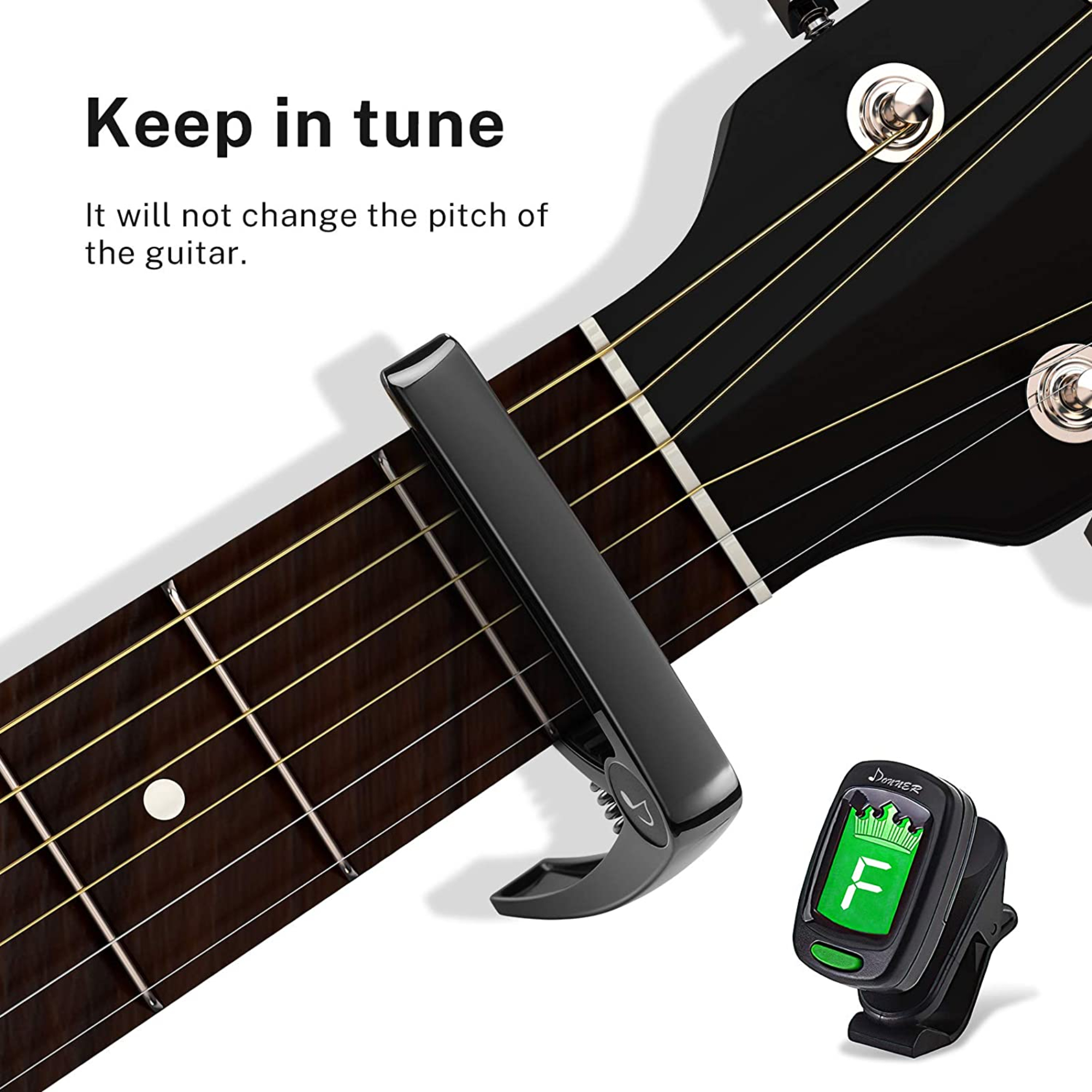Donner Guitar Capo for Electric and Acoustic Guitar DC-2 Ukulele Capo Black with 4 Picks