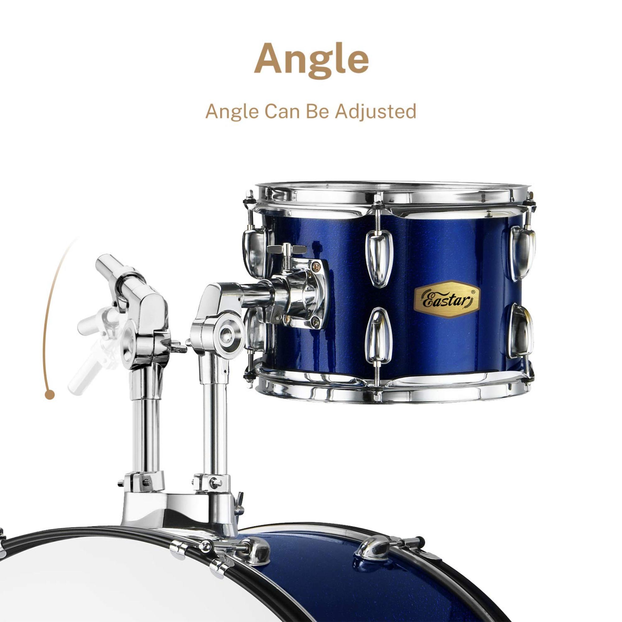 Donner Drum Set Metallic Blue Eastar 22 inch for Adults 5 Piece Full Size Drum Kit Junior Beginner with Pedal Cymbals Stands Stool and Sticks