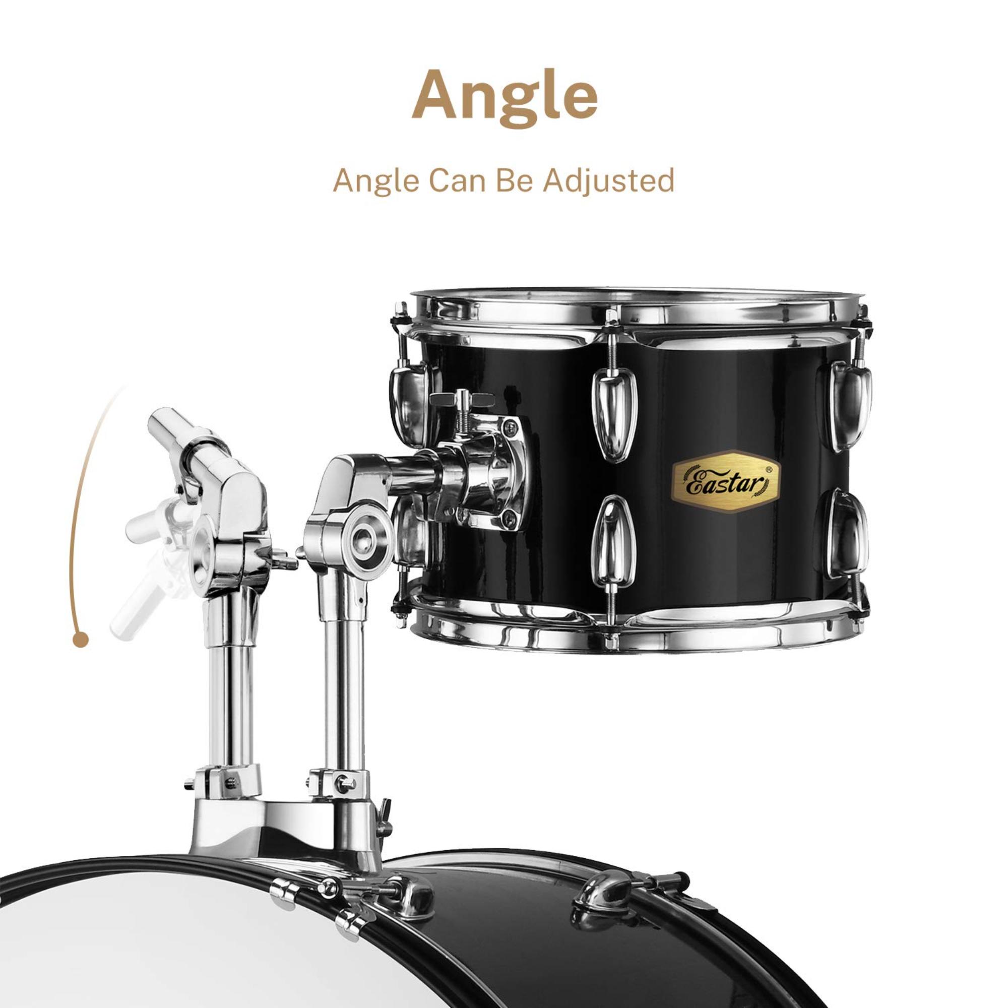 Donner Drum Set Eastar 22 inch for Adults 5 Piece Full Size DrumKit Junior Beginner with Pedal Cymbals Stands Stool and Sticks Mirror Black