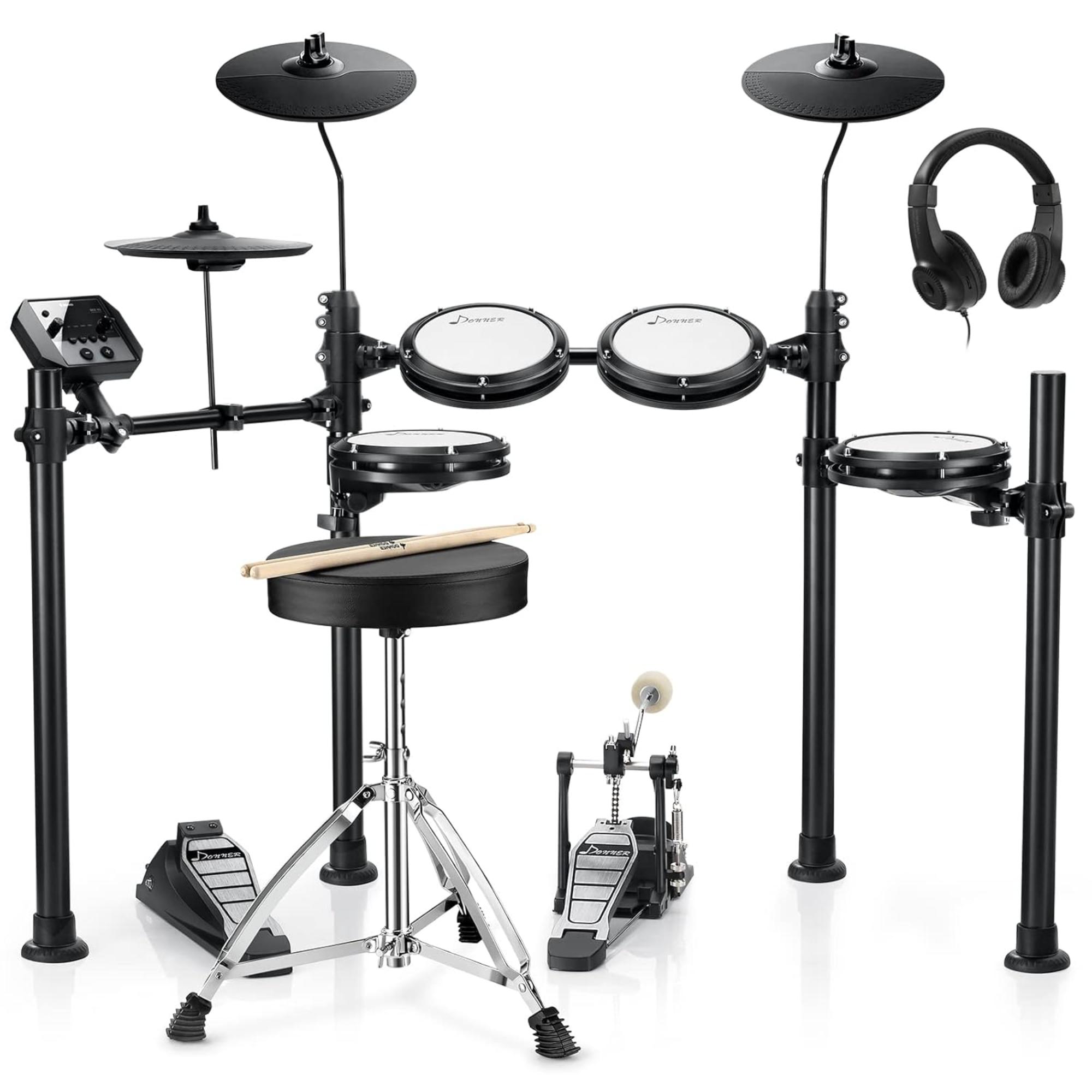 Donner DED-95 Electric Drum Set Electronic Drum Kit for Beginner with Kick Drum180 Sounds Quiet Mesh Drum Set with Drum ThroneSticks Headphone and 40 Melodics Lessons New Upgraded