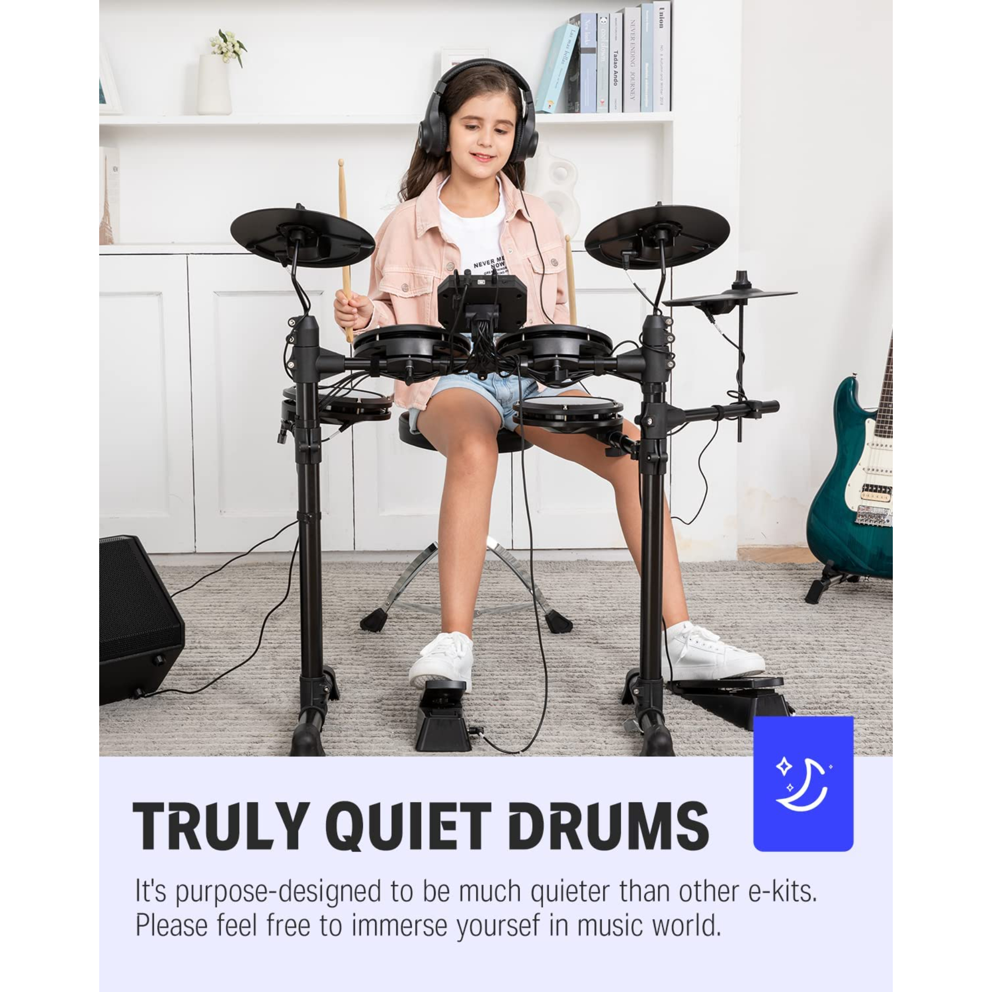 Donner DED-95 Electric Drum Set Electronic Drum Kit for Beginner with Kick Drum180 Sounds Quiet Mesh Drum Set with Drum ThroneSticks Headphone and 40 Melodics Lessons New Upgraded