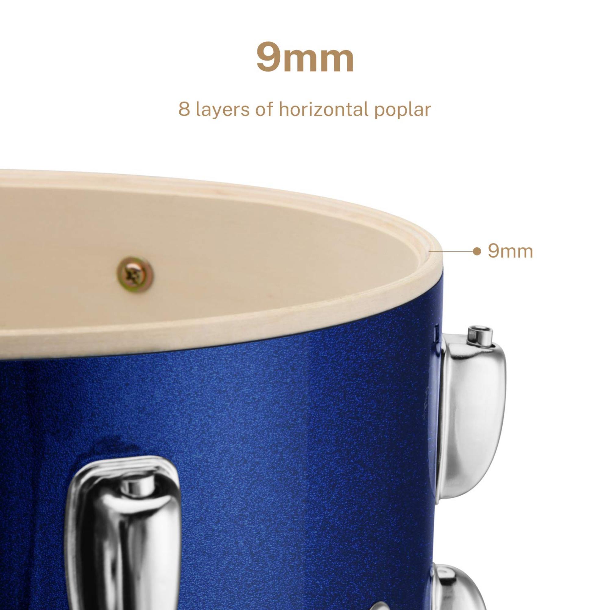 Donner Drum Set Metallic Blue Eastar 22 inch for Adults 5 Piece Full Size Drum Kit Junior Beginner with Pedal Cymbals Stands Stool and Sticks