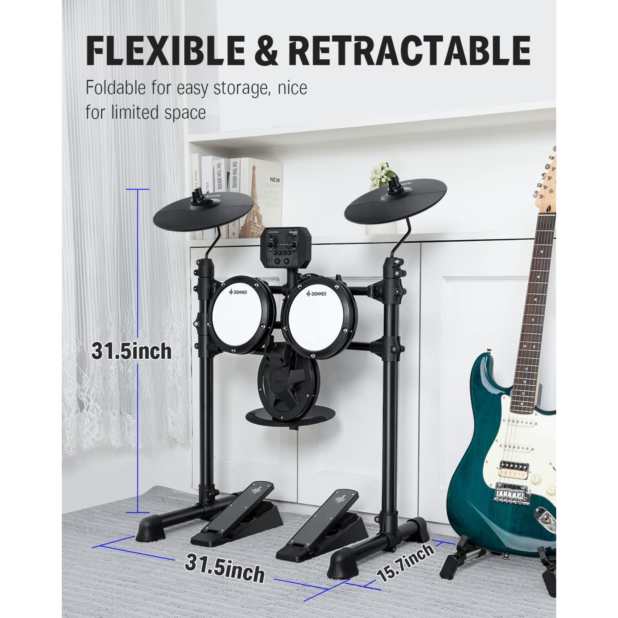 Donner DED-95 Electric Drum Set Electronic Drum Kit for Beginner with Kick Drum180 Sounds Quiet Mesh Drum Set with Drum ThroneSticks Headphone and 40 Melodics Lessons New Upgraded