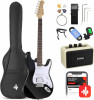 Donner DST-100B 39 Inch Full Size Electric Guitar Kit Solid Body black Beginner Starter, with Amplifier, Bag, Capo, Strap, String, Tuner, Cable, Picks